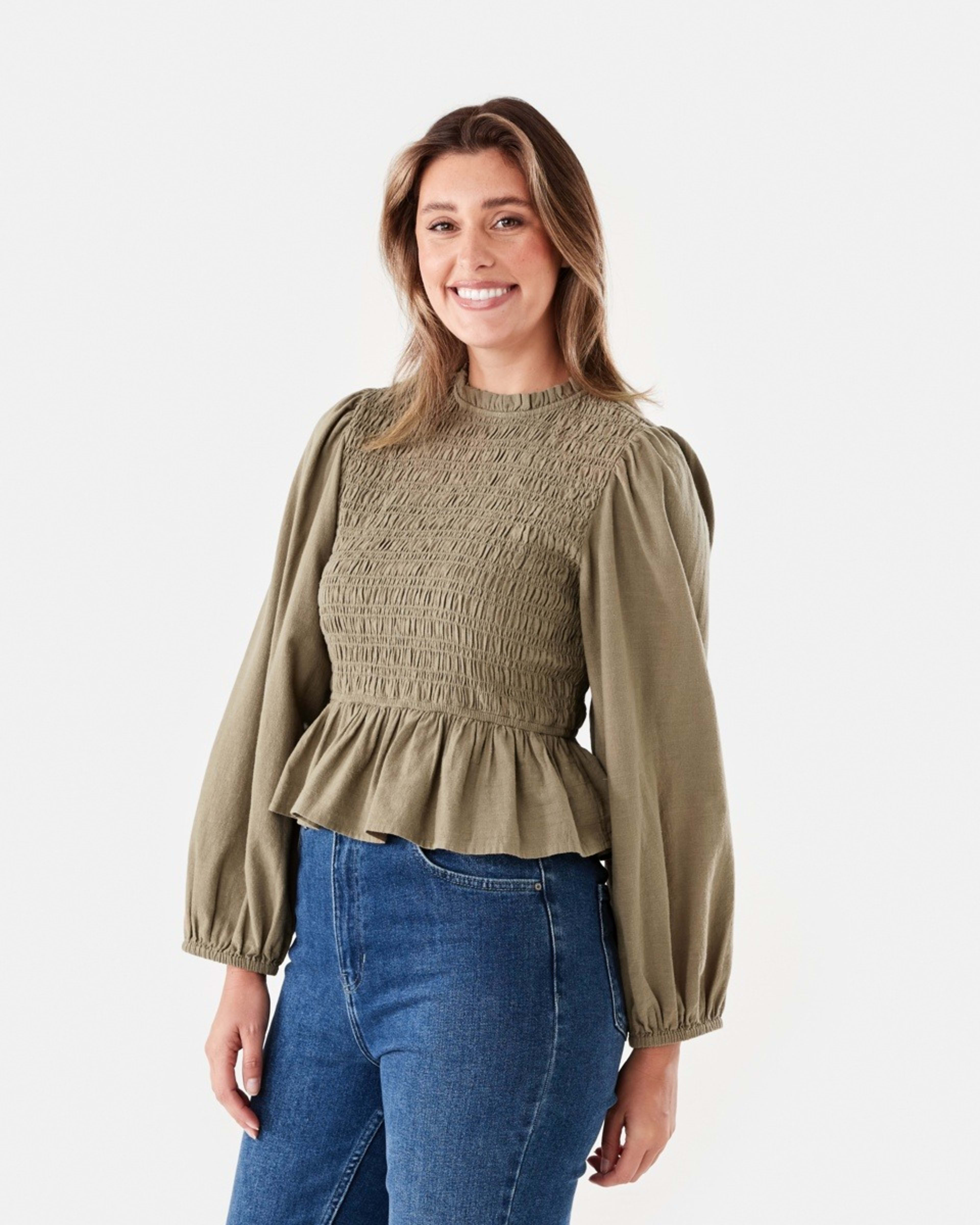 2 Long Sleeve Shirred Bodice Top Pave Grey, 2 of 7