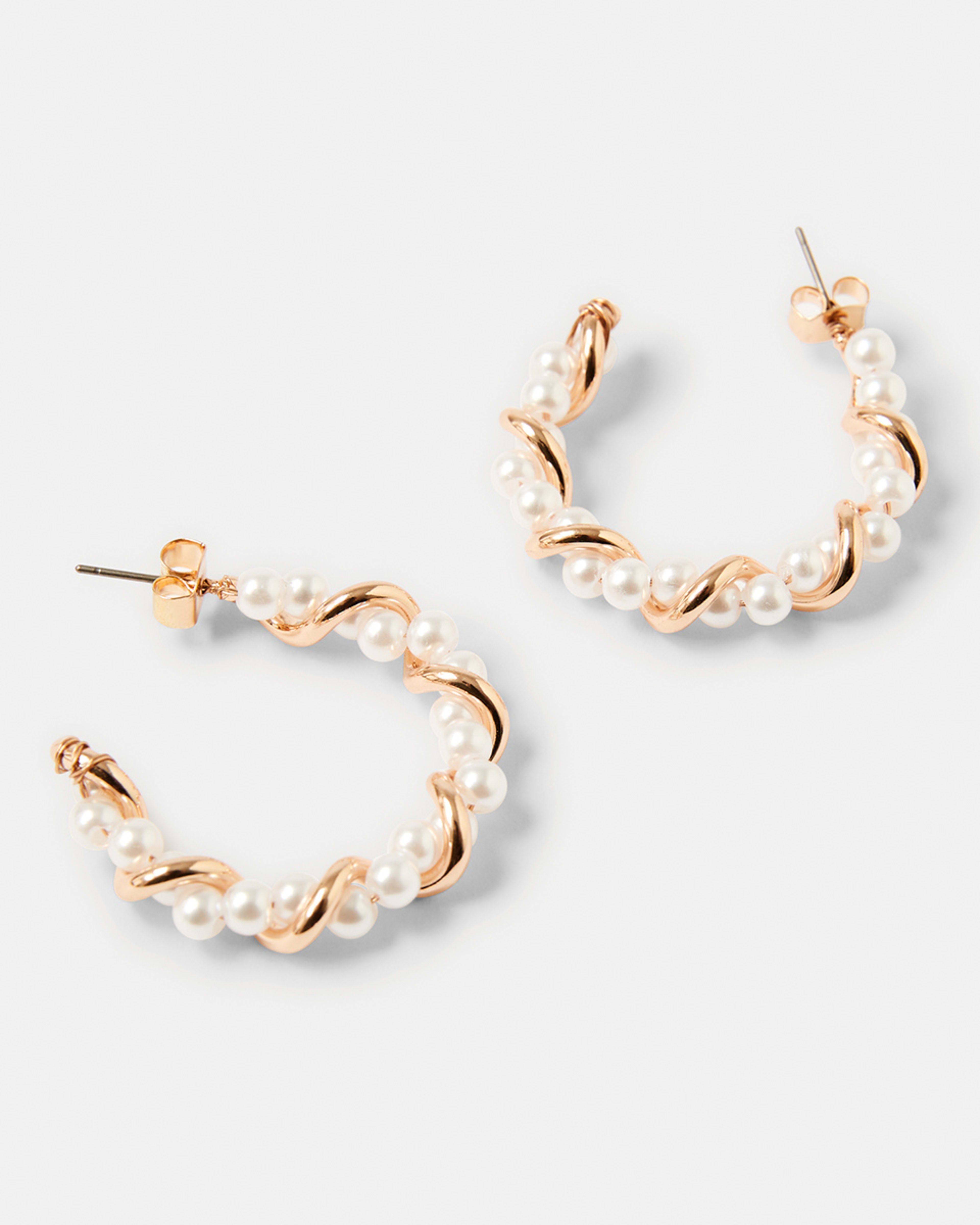 3 Faux Pearl Twist Hoop Earrings - Gold Tone Pearl, 3 of 5