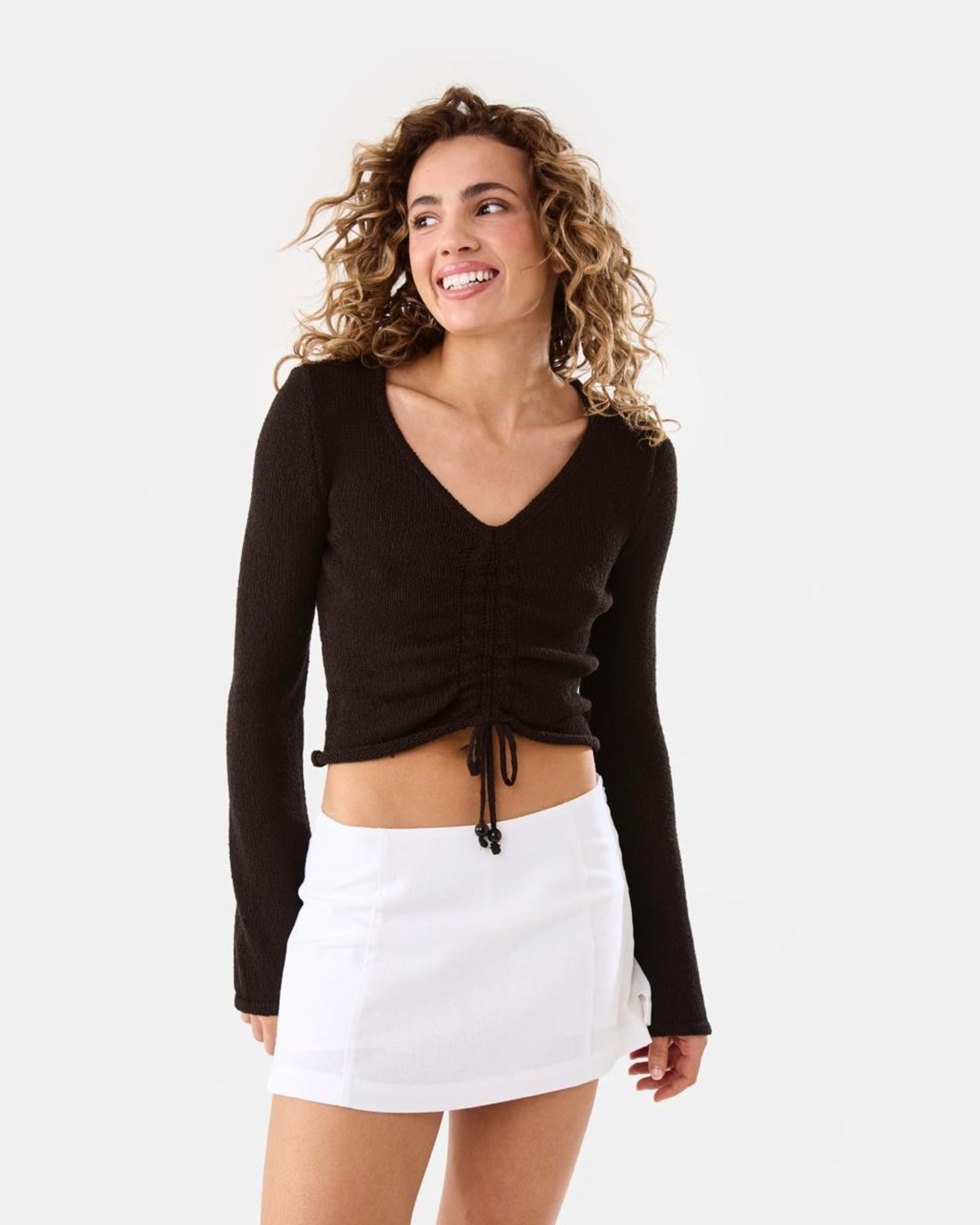 8 Ruched Long Sleeve Jumper MELTED CHOCOLATE, 8 of 8