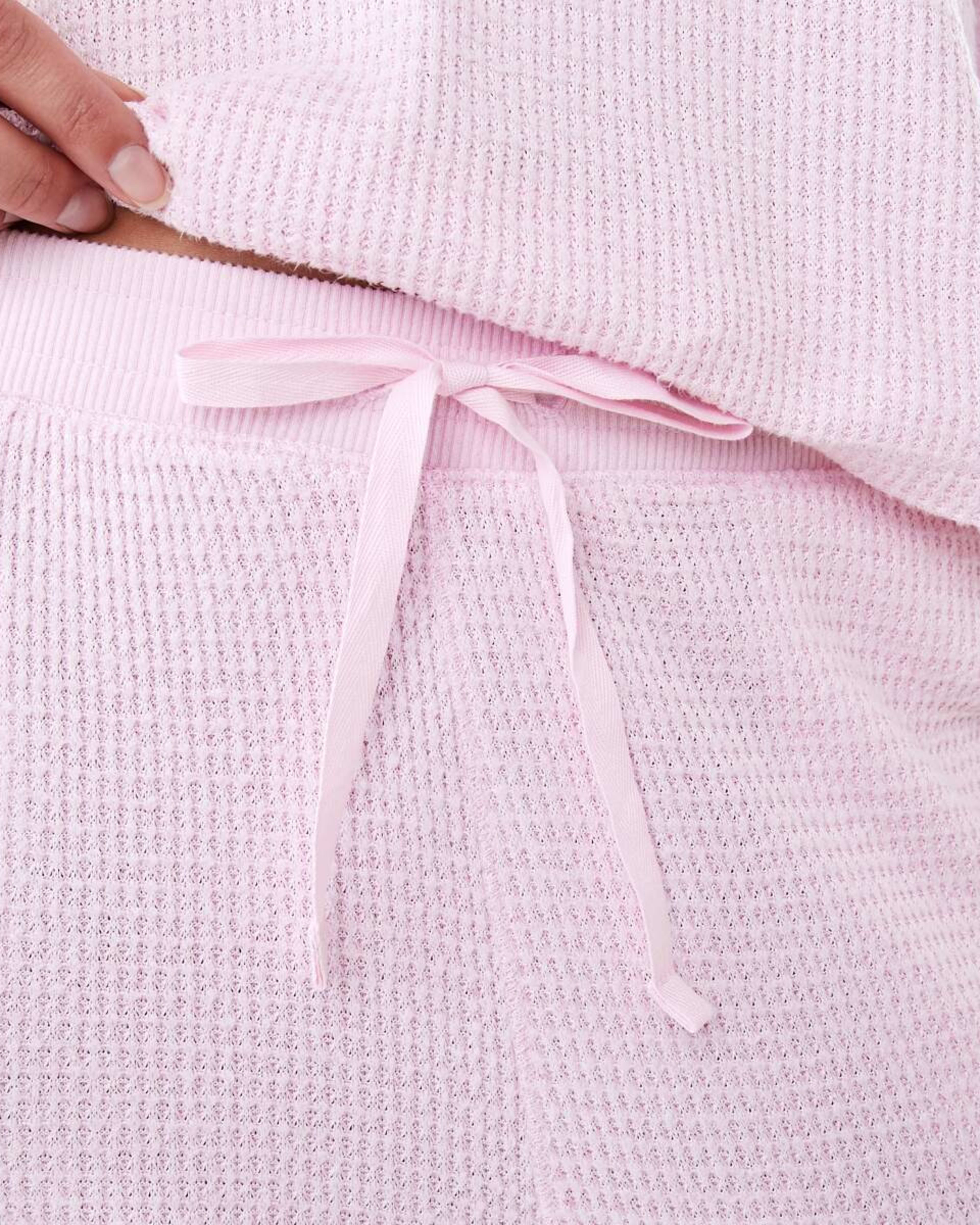 6 Waffle Long Sleeve Top and Pants Lounge Pyjama Set Pink Marle, 6 of 7