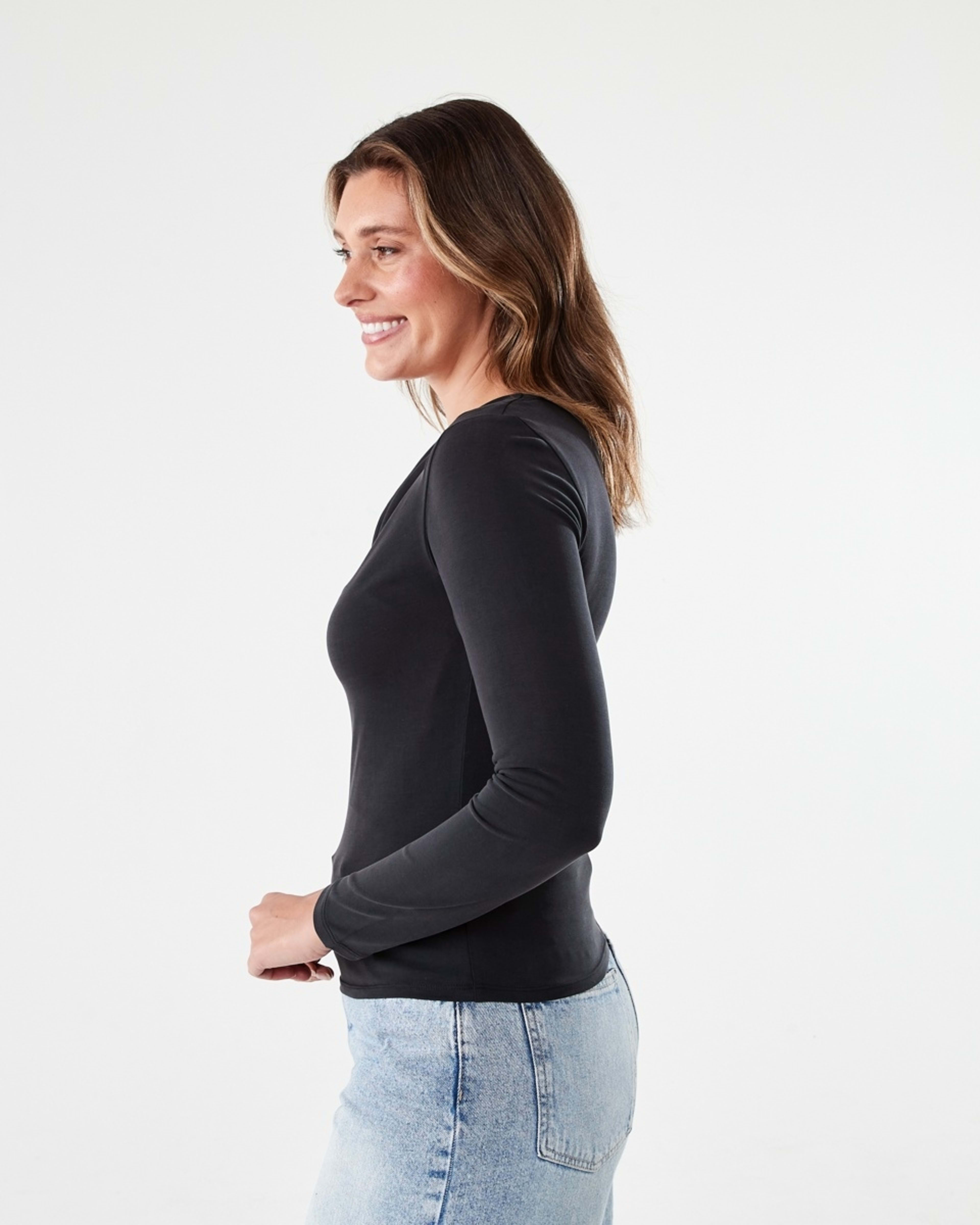 3 Long Sleeve Drape Cowl Neck Top BLACK, 3 of 6