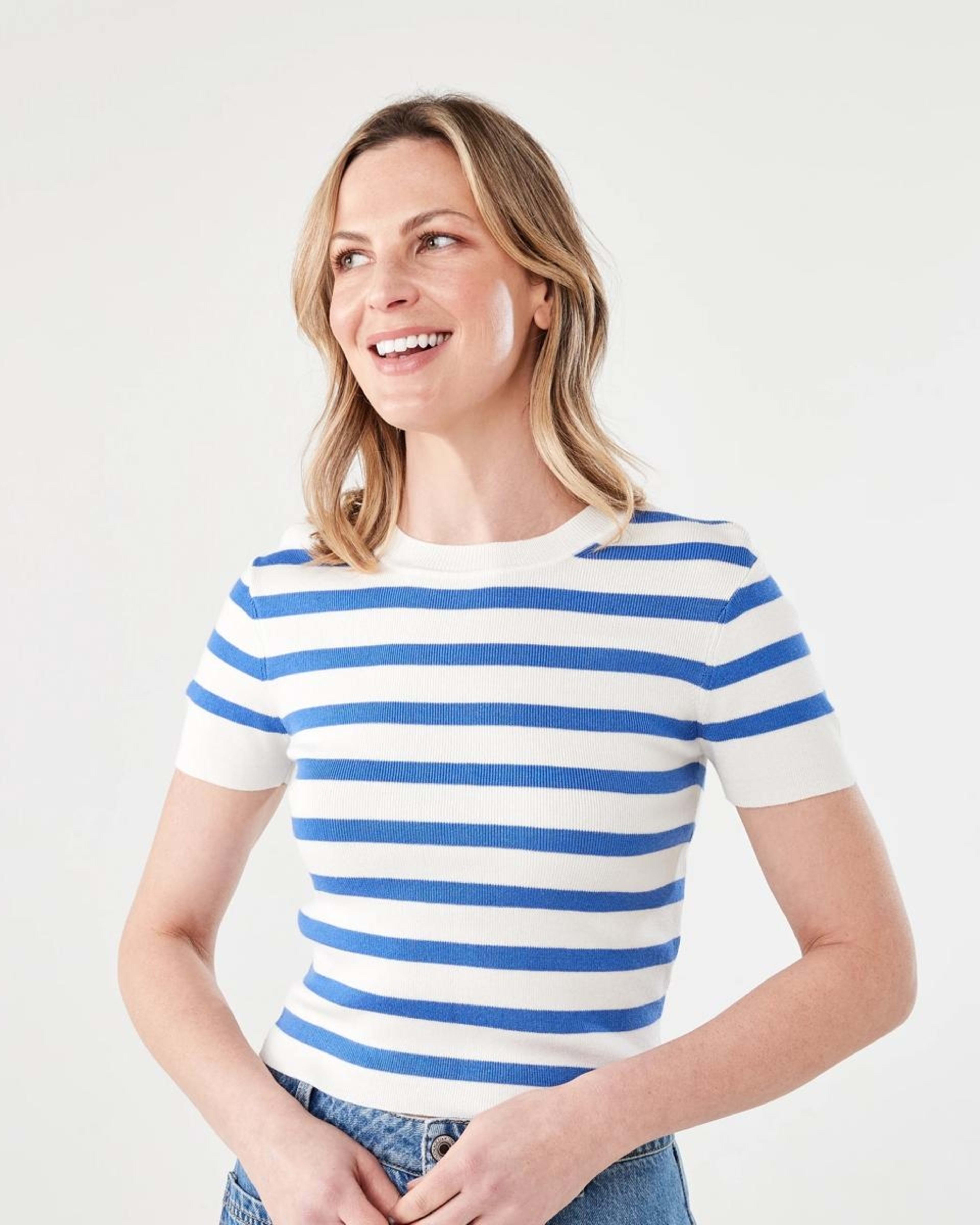 1 Short Sleeve True Knit Fitted T-shirt BOLD STRIPE BLUE MARINE, 1 of 5