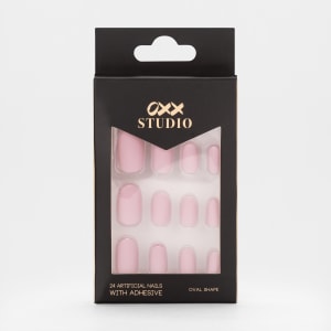 OXX Studio 24 Pack Artificial Nails with Adhesive - Oval Shape, Matte Pink