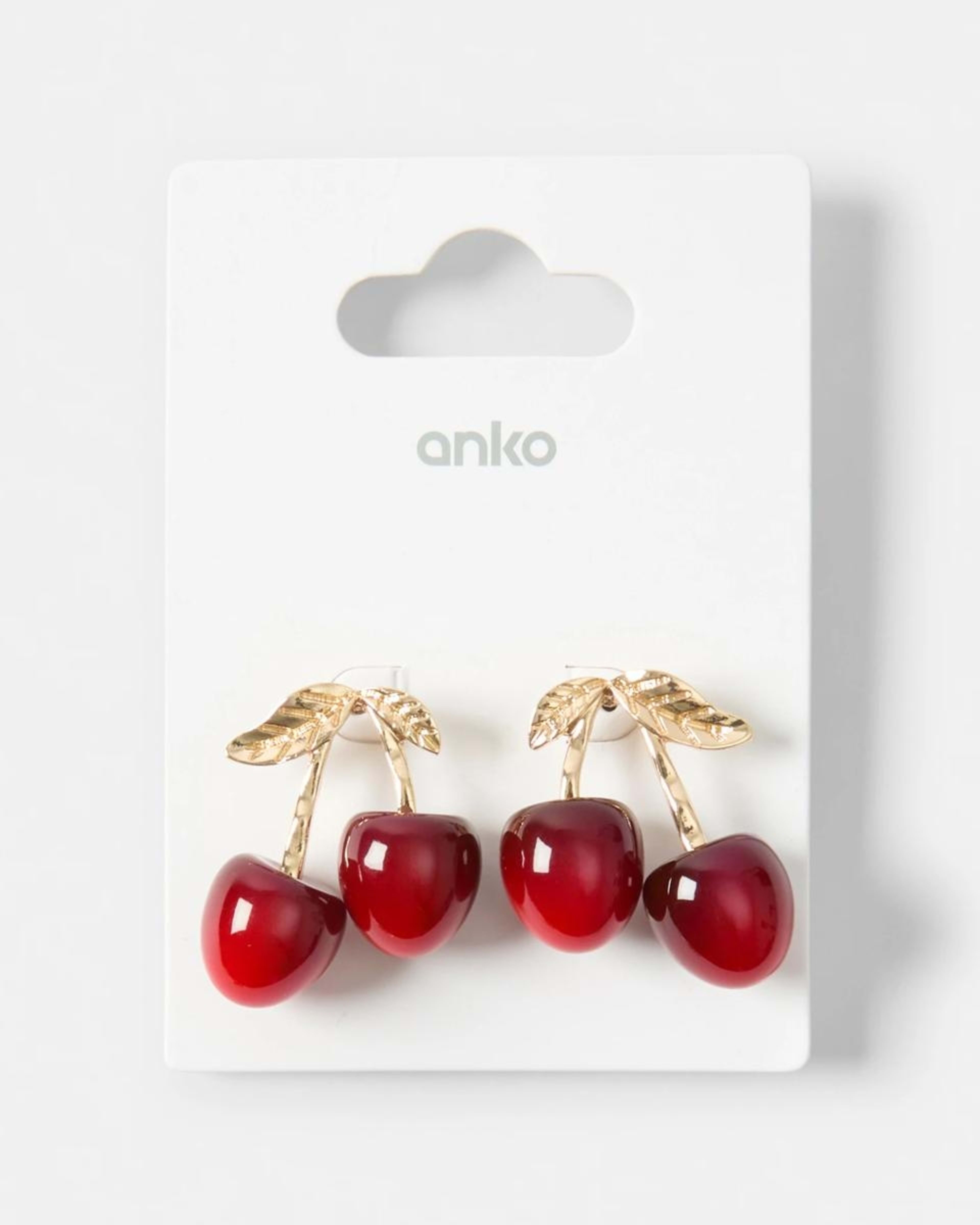 5 3D Cherry Stud Earrings - Red and Gold Tone BURGUNDY CHERRY, 5 of 5