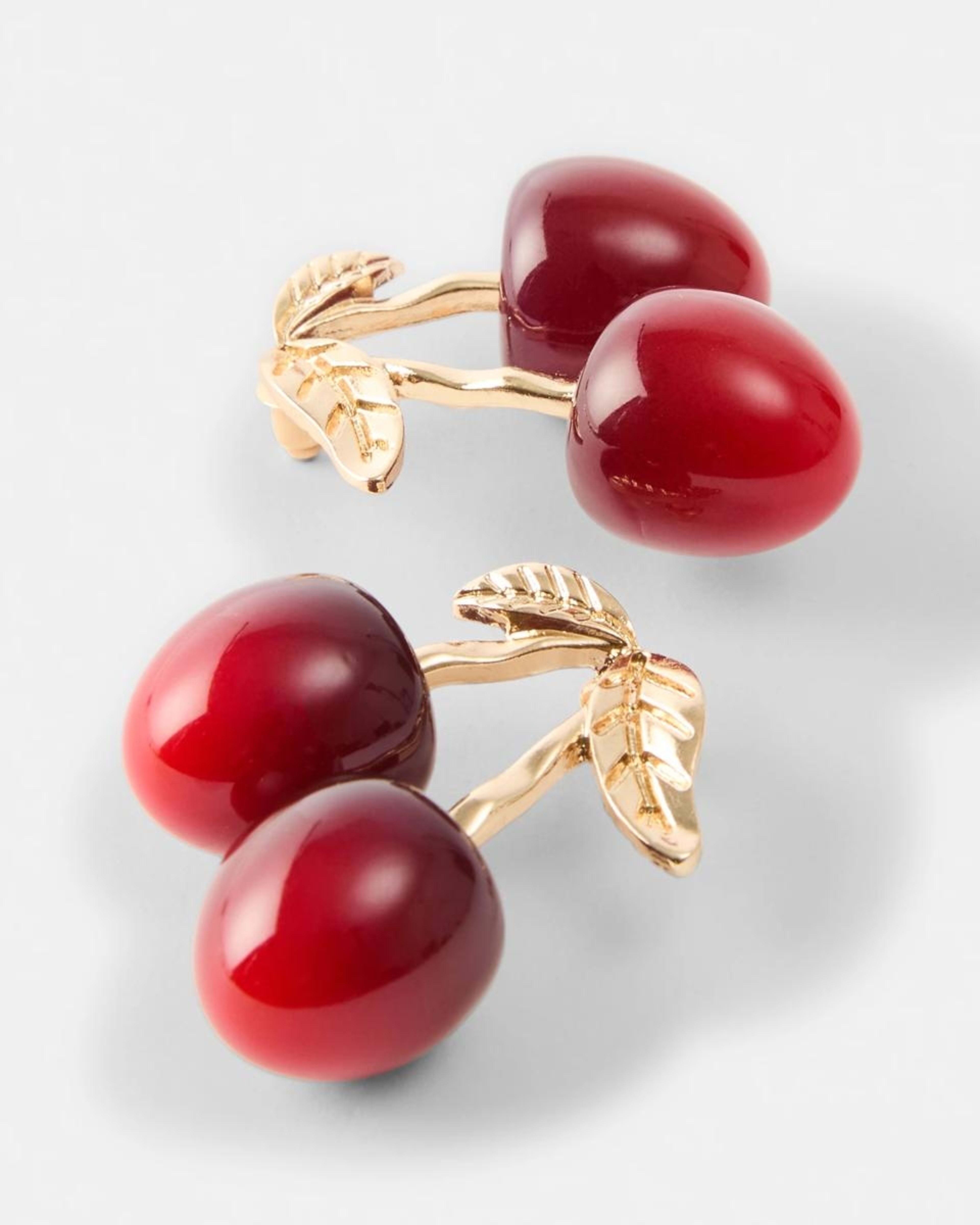 3 3D Cherry Stud Earrings - Red and Gold Tone BURGUNDY CHERRY, 3 of 5