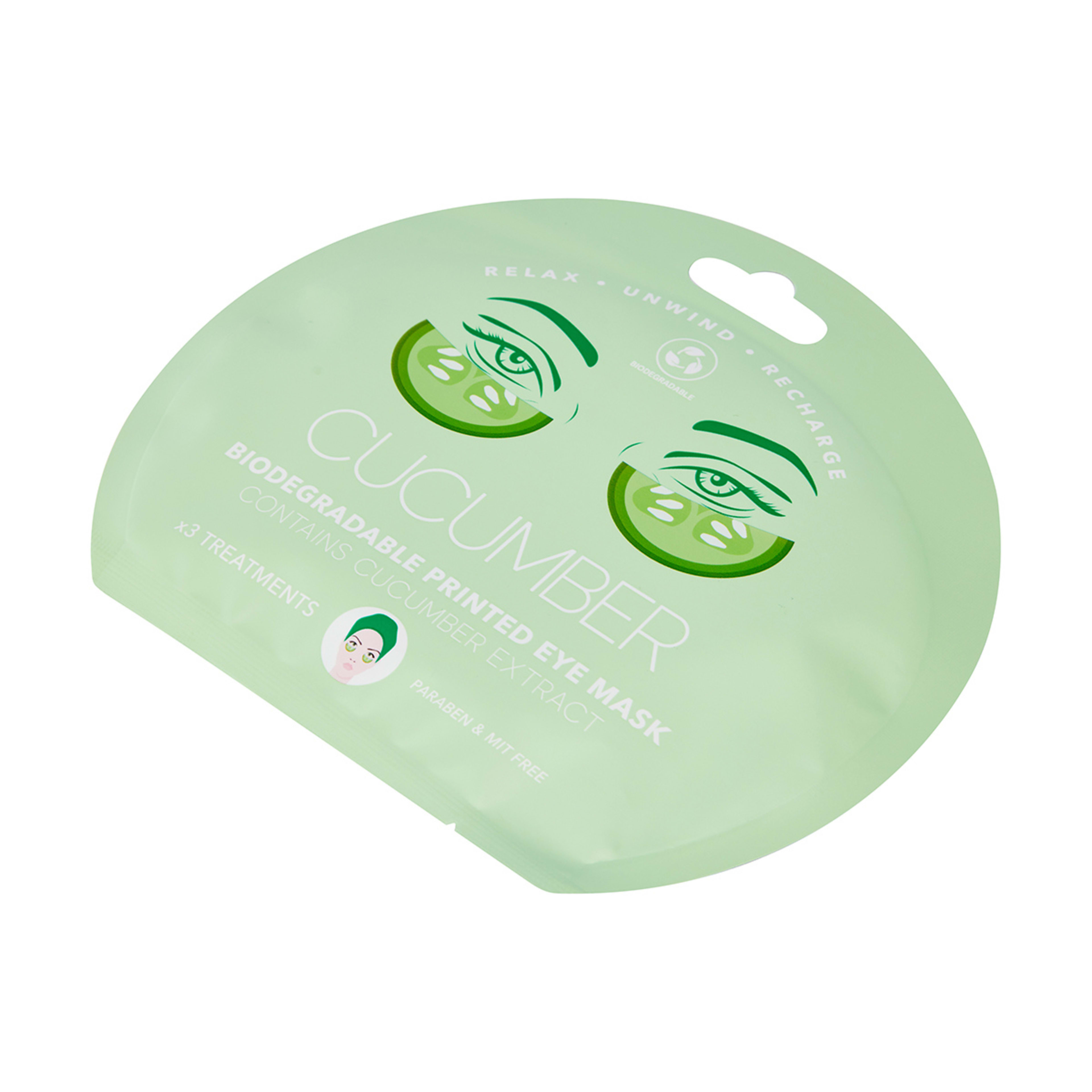 3 Pack Biodegradable Printed Eye Masks Cucumber Extract Kmart