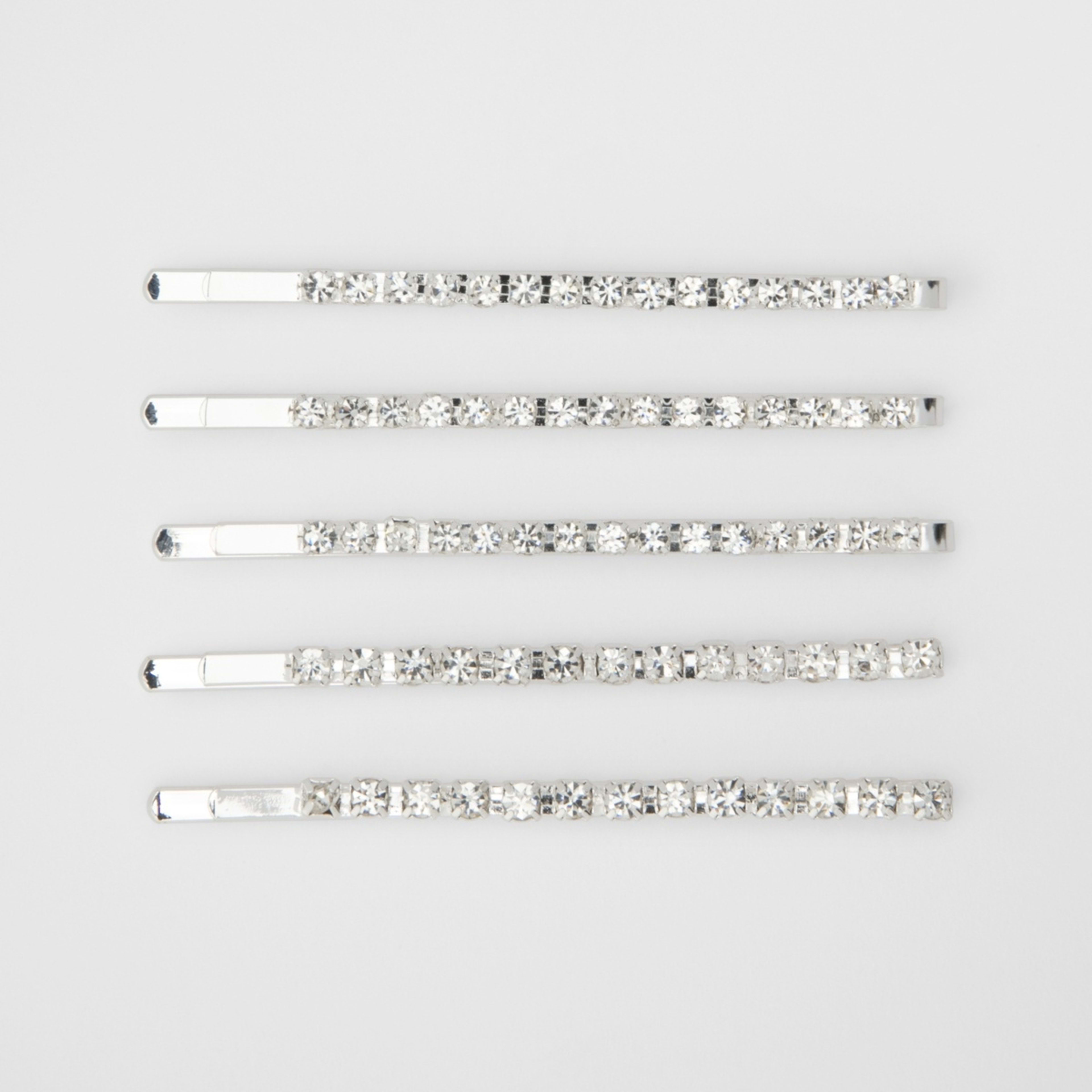 1 5 Pack Silver Tone Diamante Slide Hair Clips