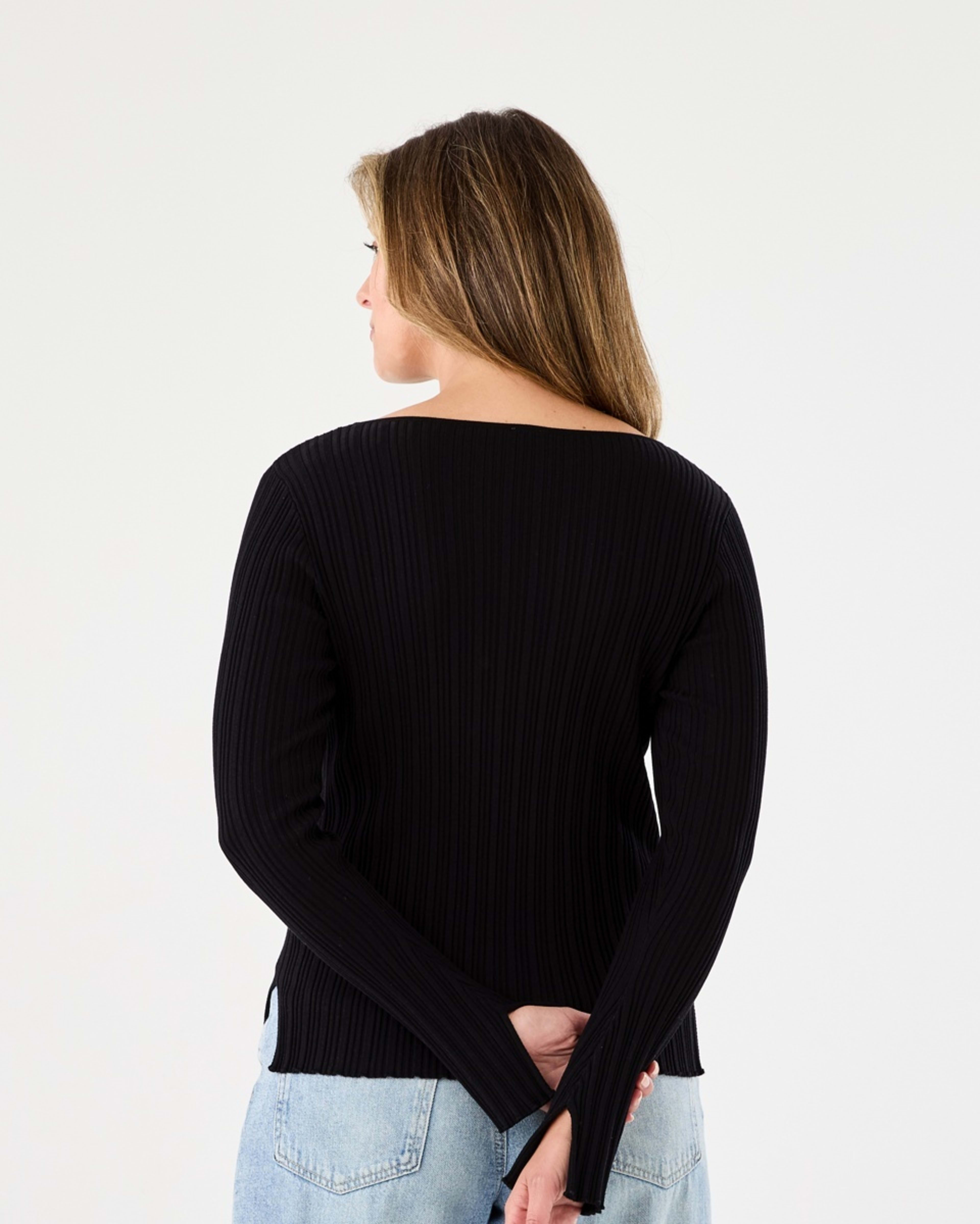 3 Long Sleeve Rib Boat Neck Top BLACK, 3 of 7