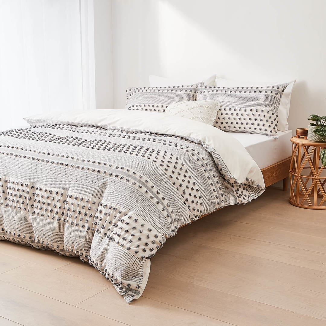 Piper Cotton Quilt Cover Set Double Bed, Grey and Beige Kmart