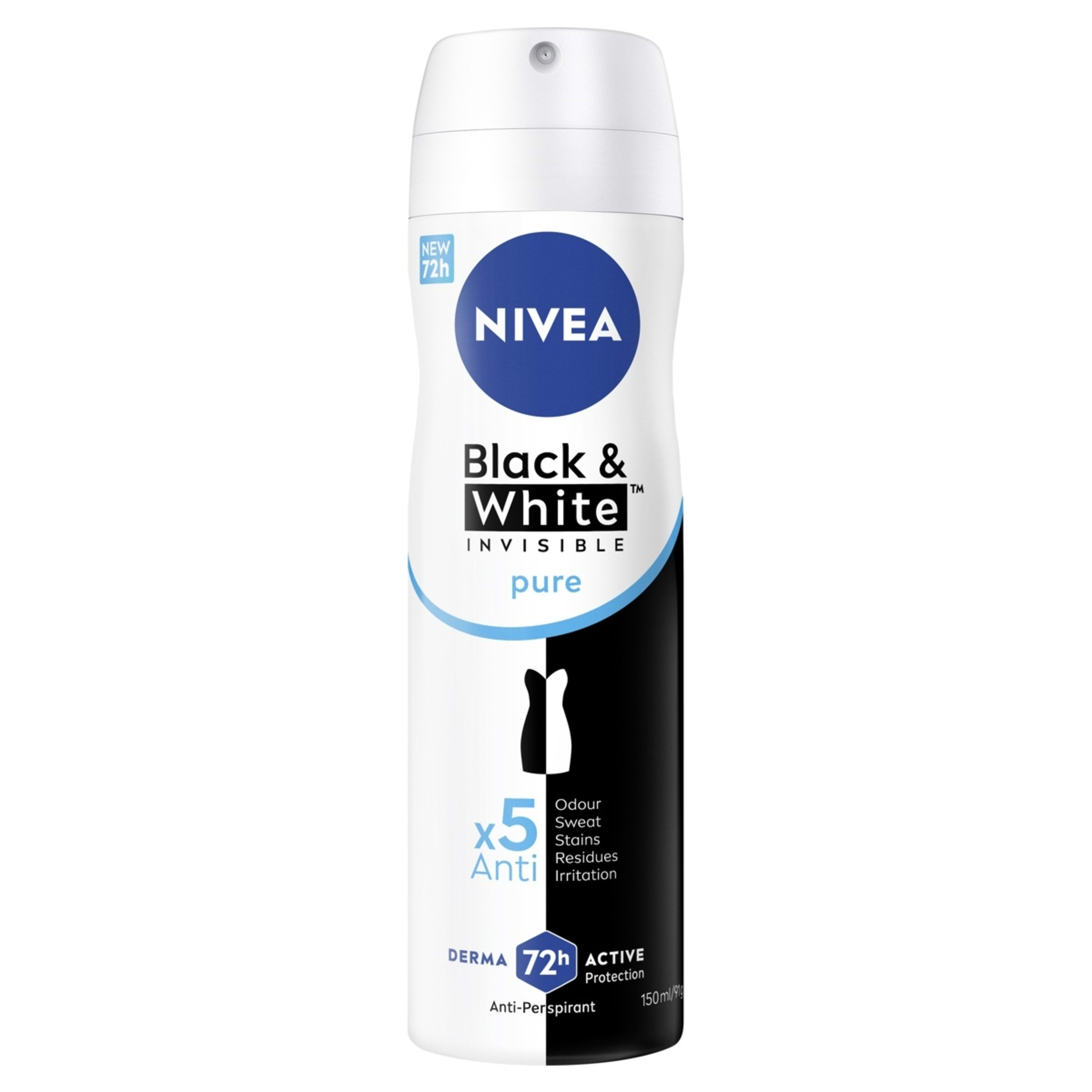 1 Nivea Invisible For Black & White Pure Anti-Perspirant Deodorant 150ml, 1 of 8