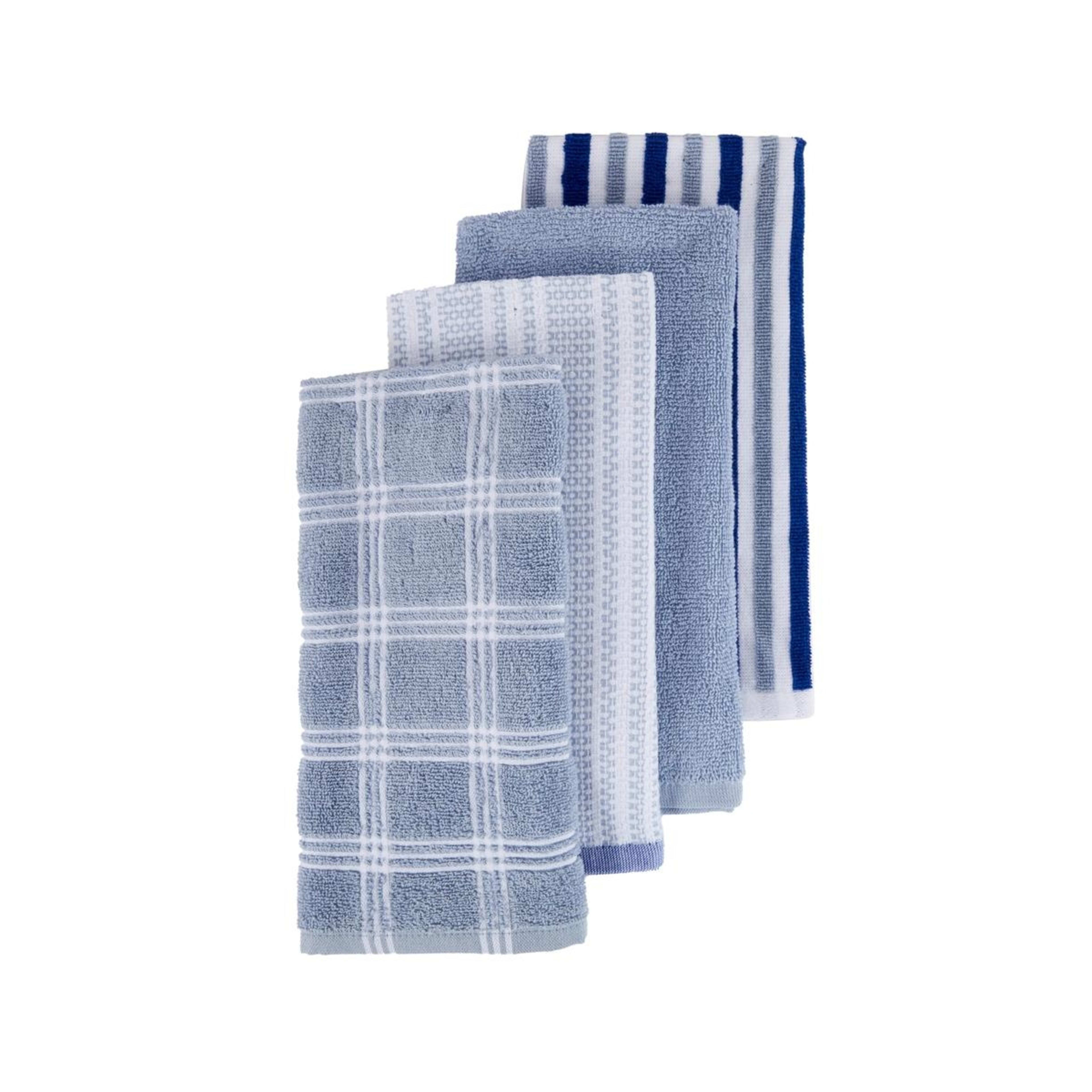 1 4 Pack Blue Check Terry Tea Towel, 1 of 7