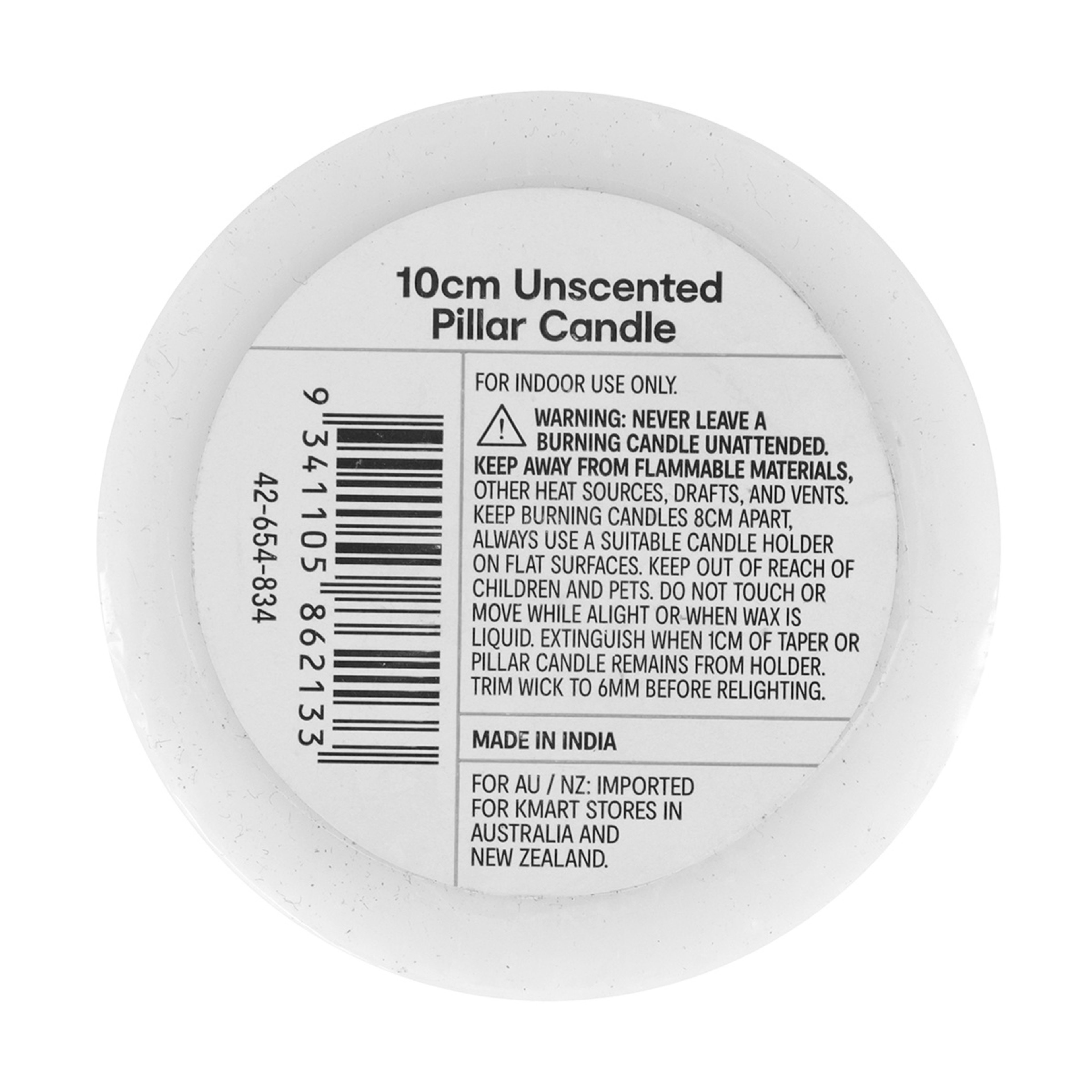 Unscented Pillar Candle 10cm Kmart