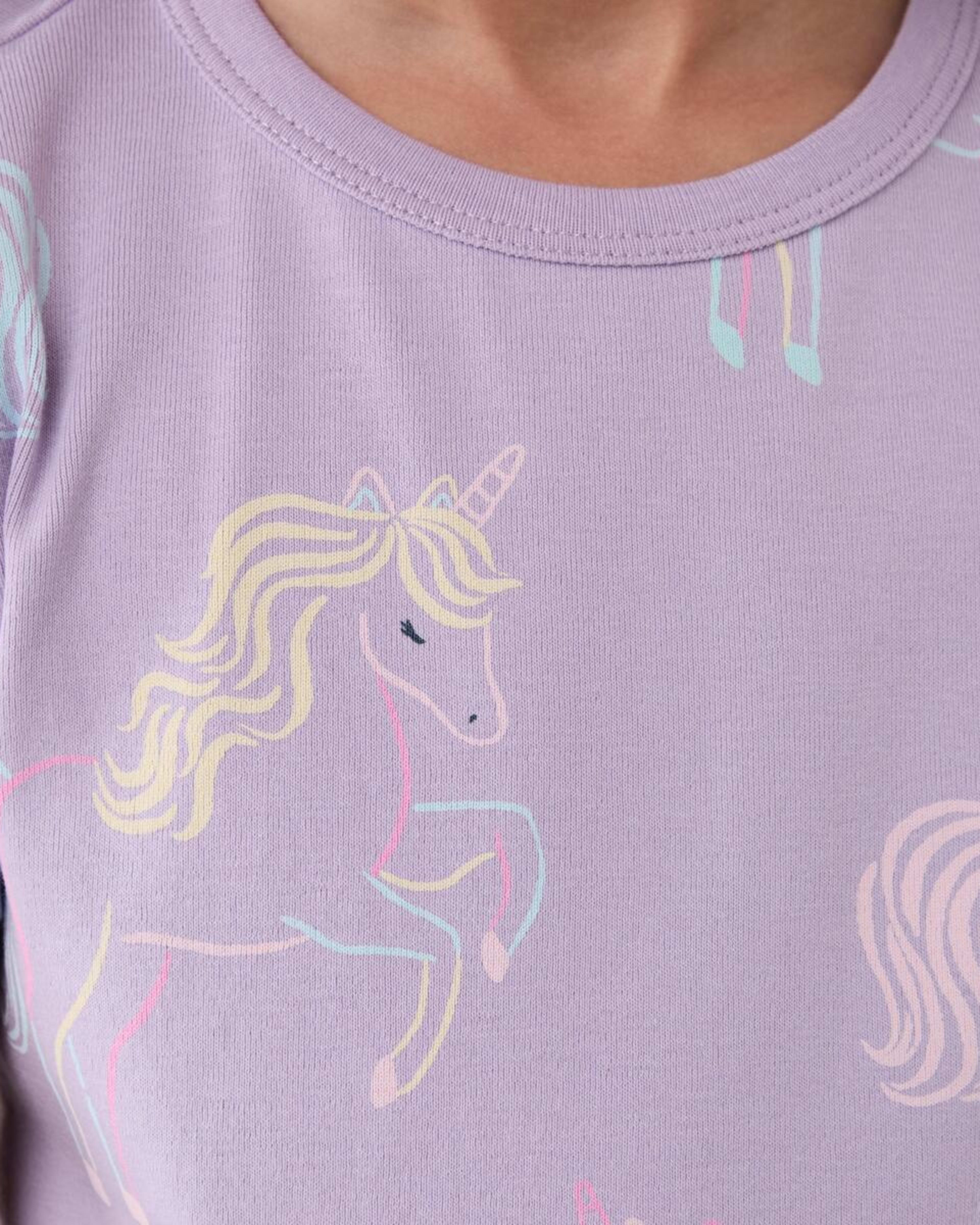 4 Short Sleeve Ribbed Pyjama Set PURPLE UNICORN, 4 of 6
