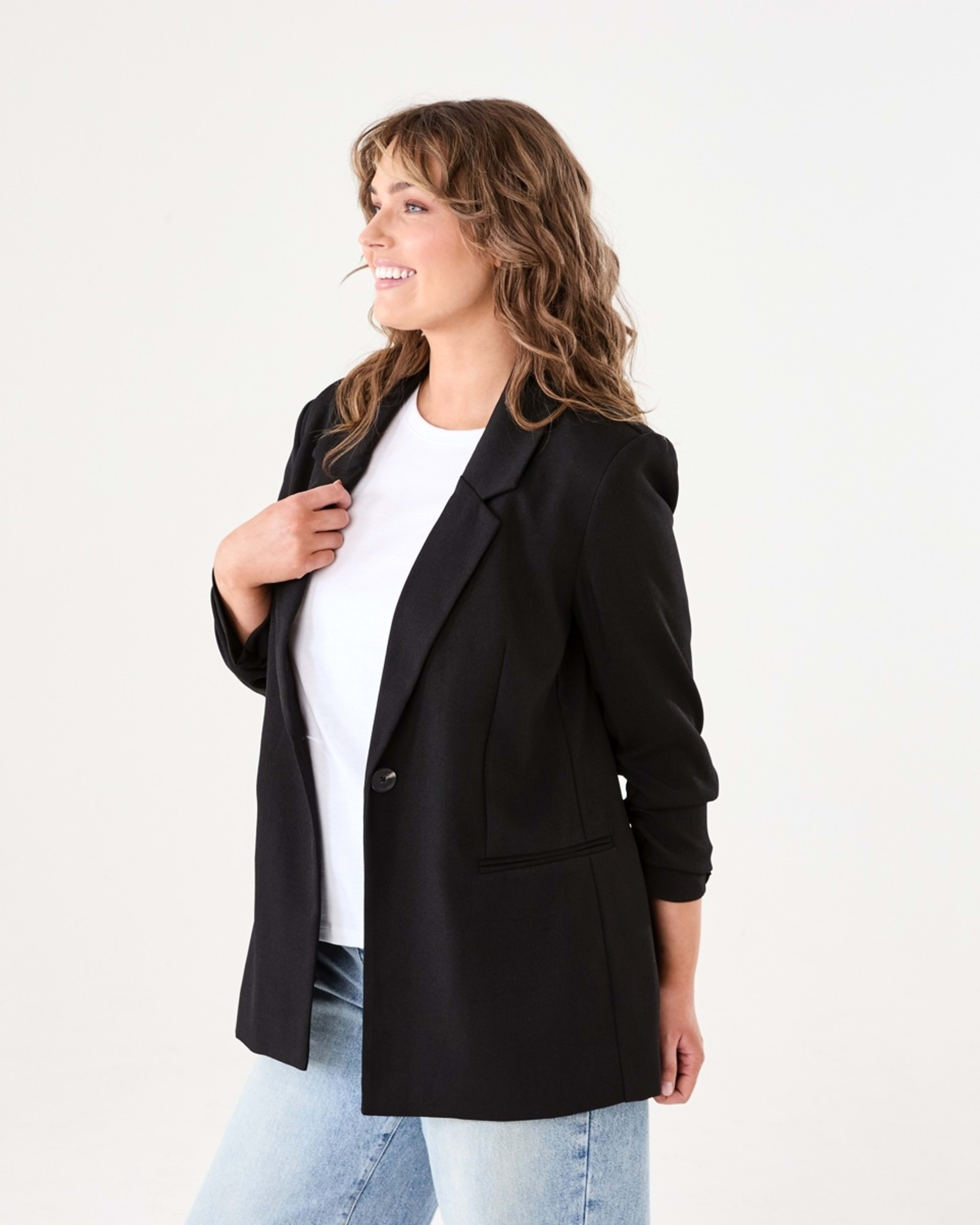 3 Ruched Sleeve Blazer BLACK, 3 of 7