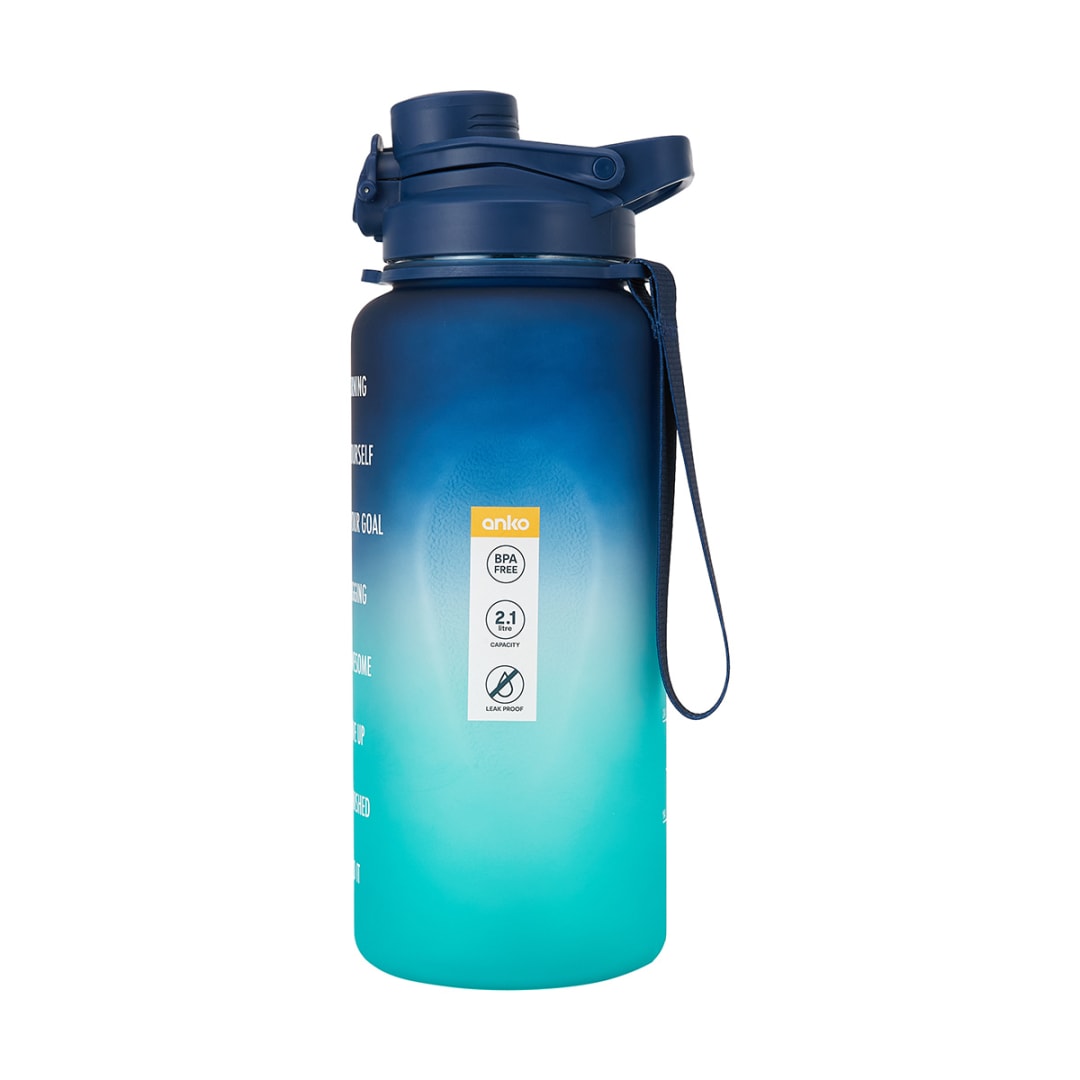 2.1L Navy and Teal Ombre Daily Intake Flip Lid Drink Bottle Kmart