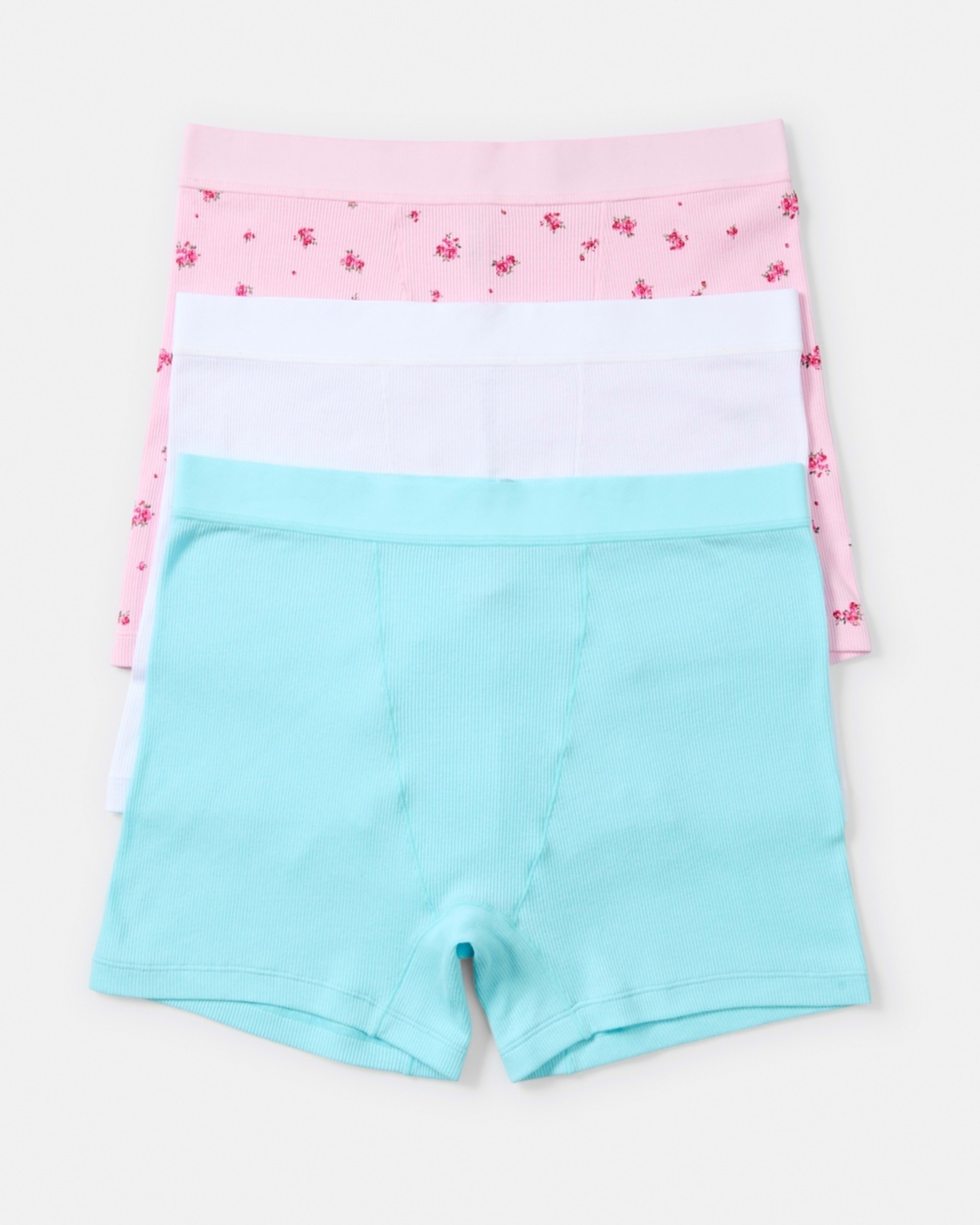 1 3 Pack Cotton Boyfriend Shorts PINK ROSE, WHITE, BRIGHT TURQUOISE
