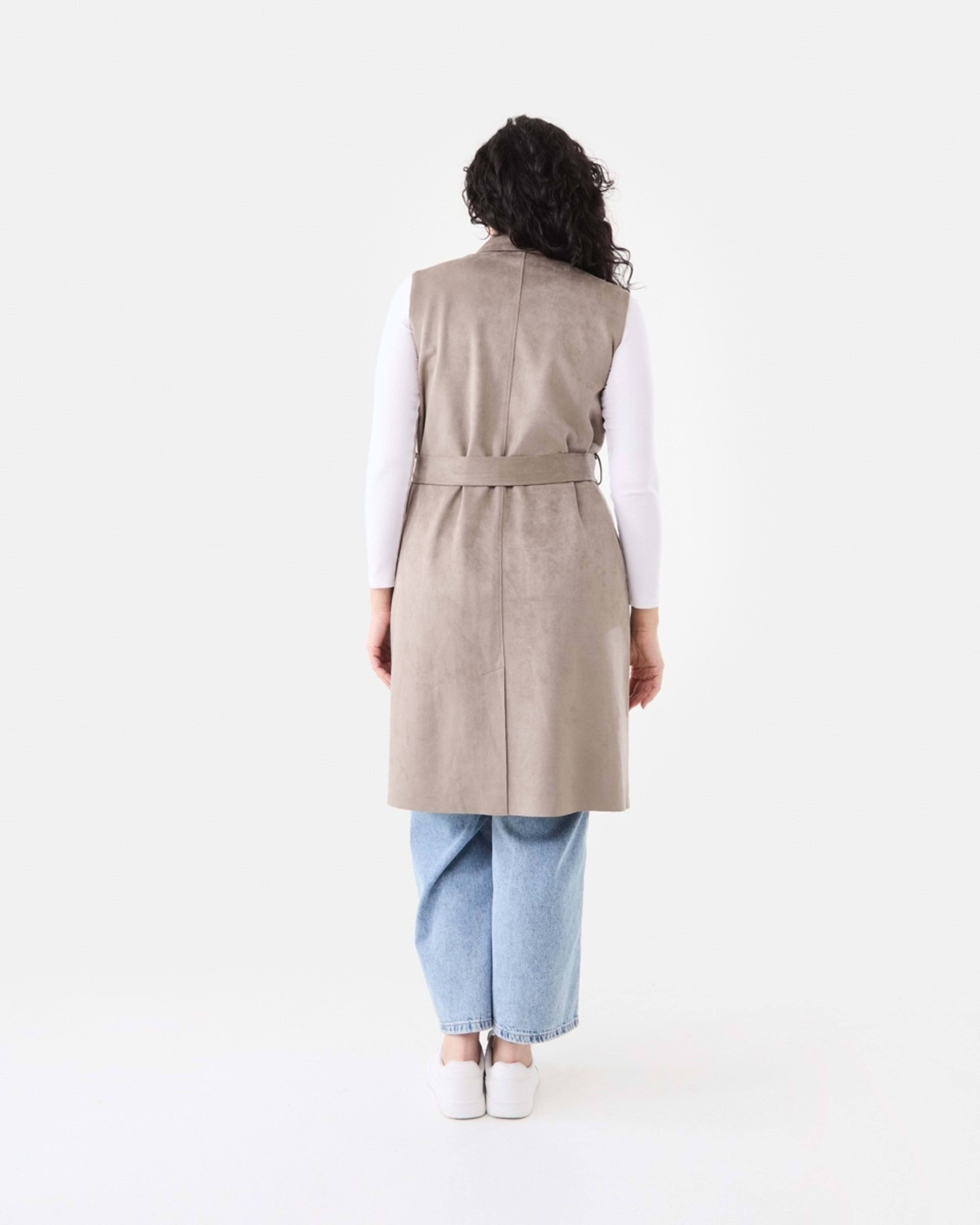 3 Sleeveless Suedette Trench Coat Taupe Brn, 3 of 7