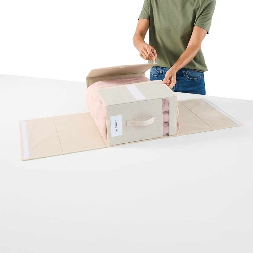 Linen Look Large Bed Linen Box - Beige - Kmart