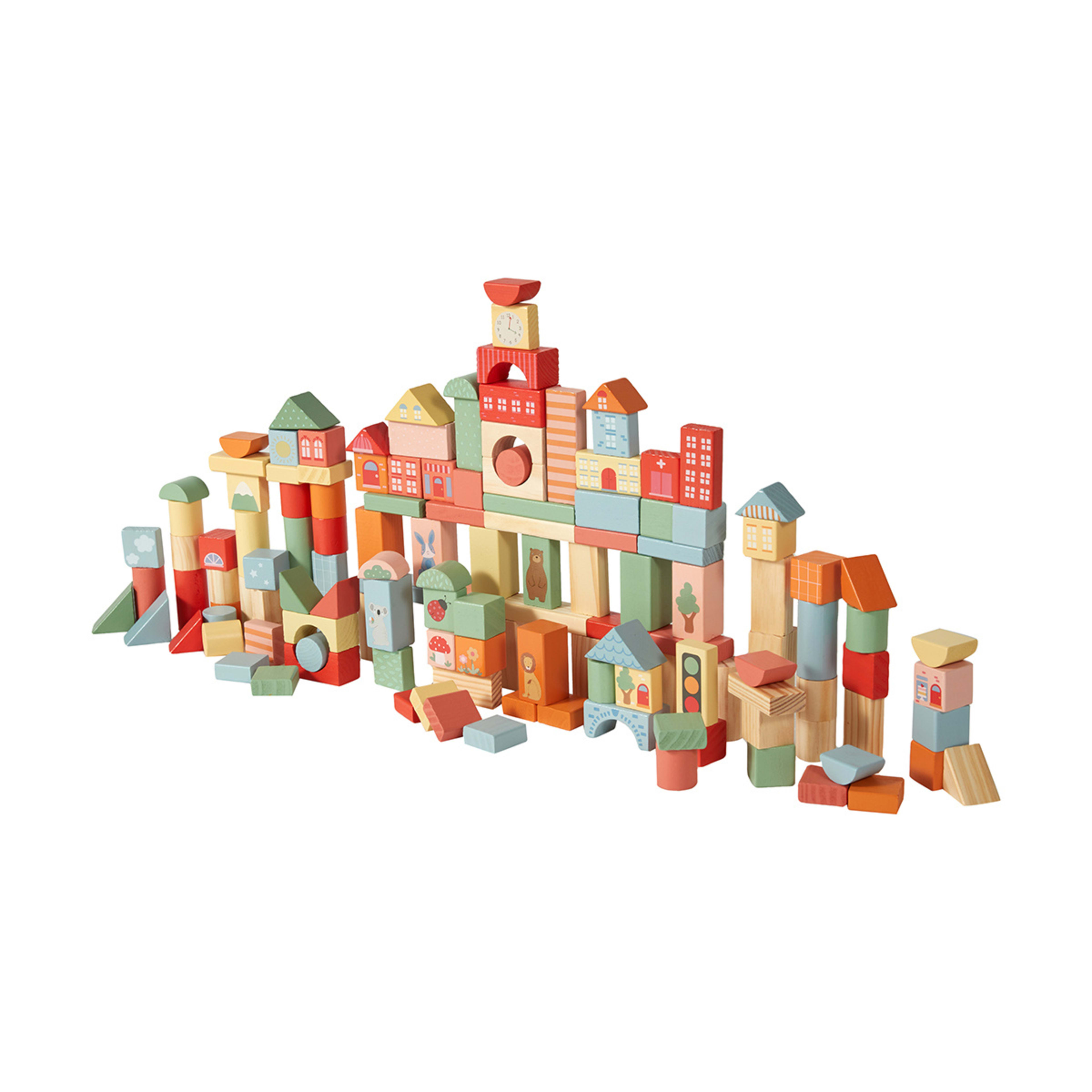 200 Piece Wooden Blocks with Shape Sorting Lid Playset Kmart