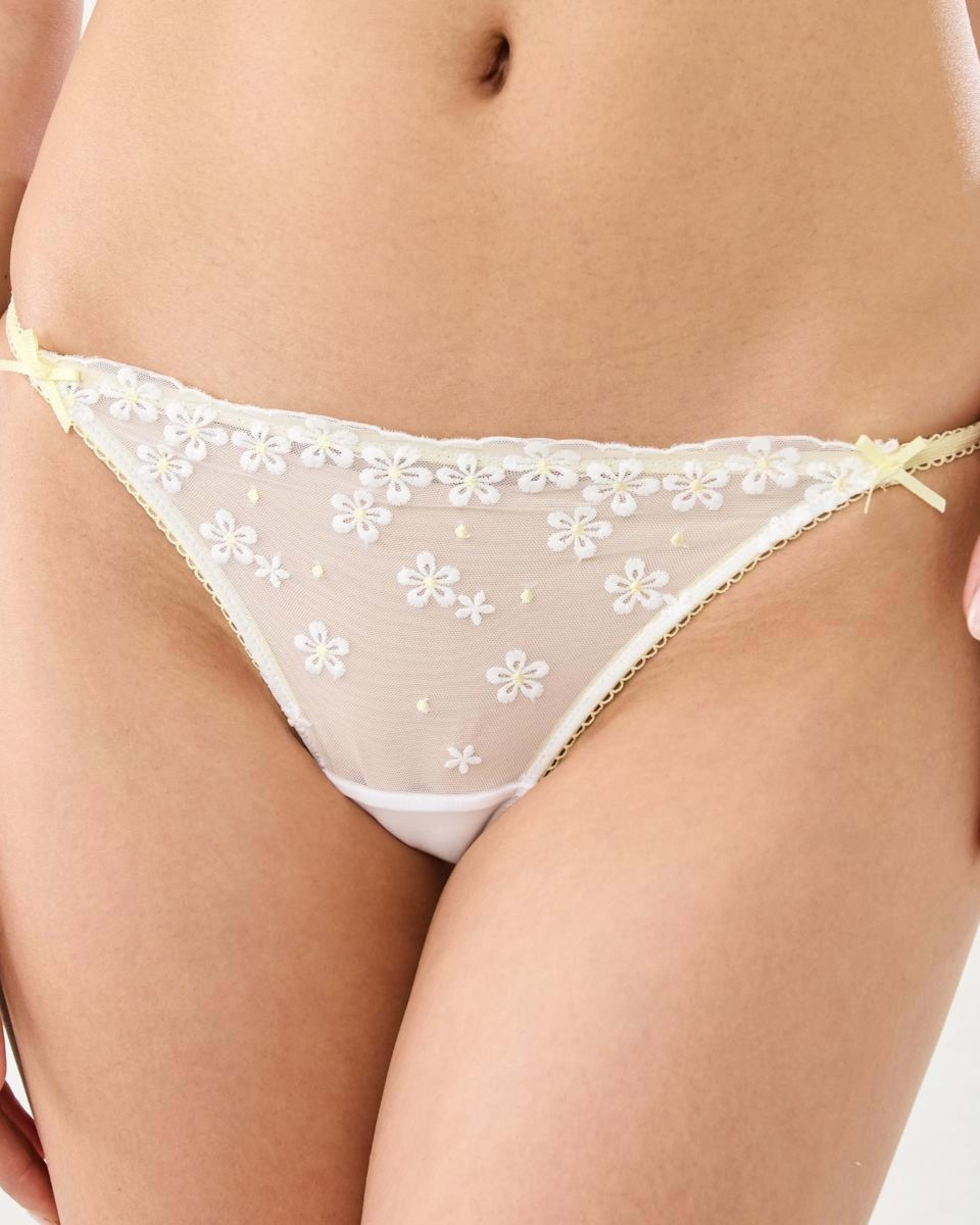 1 Co-ordinated Embroidered Mesh G-String Briefs WHITE, YELLOW WHIP