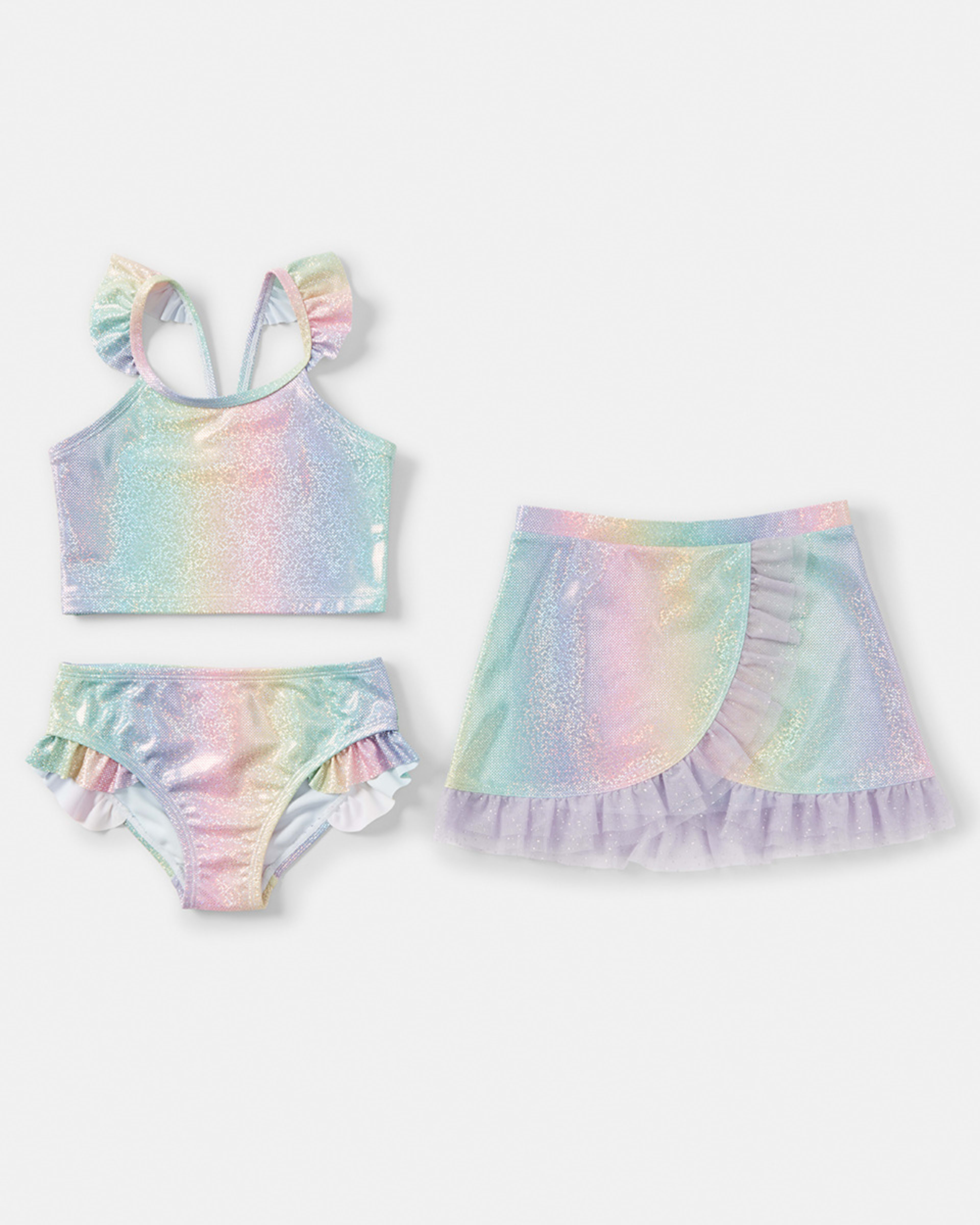 1 3 Piece Frill Bikini Skirt Set Foil Rbw