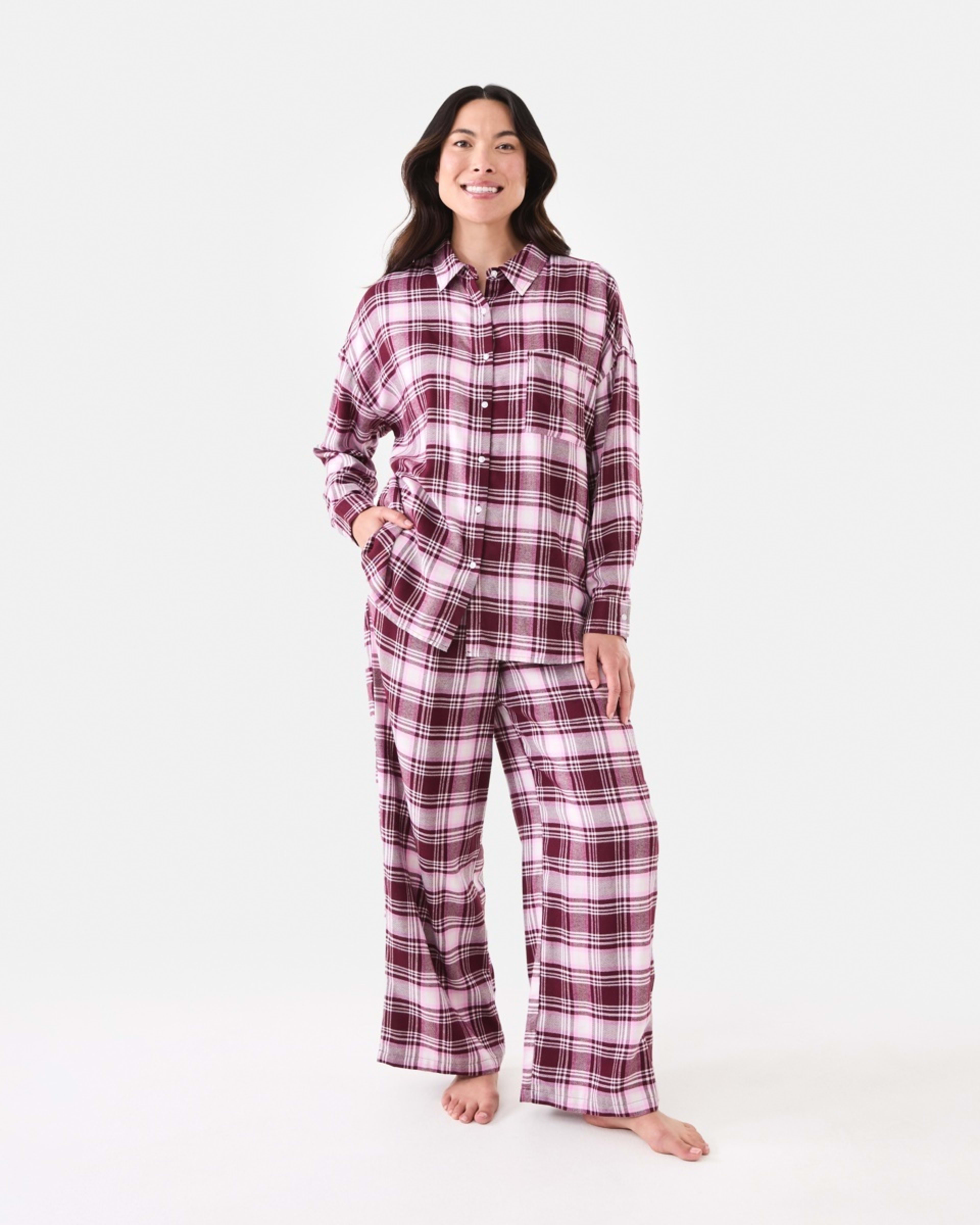 1 Relaxed Boyfriend Flannel Pyjama Set Burg Chk