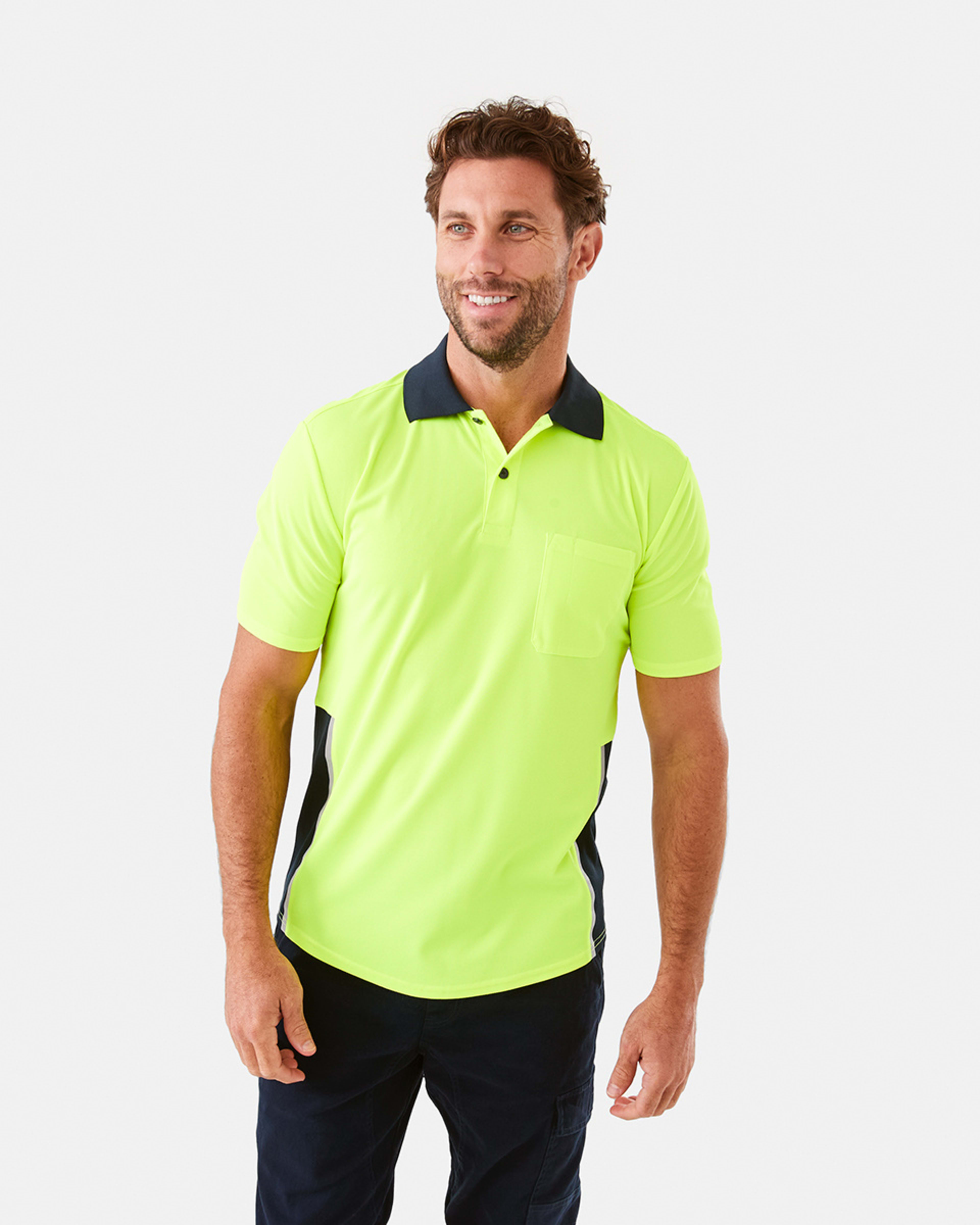 1 Workwear Short Sleeve Hi-Visibility Cool Polo Shirt FLURO YELLOW, 1 of 7