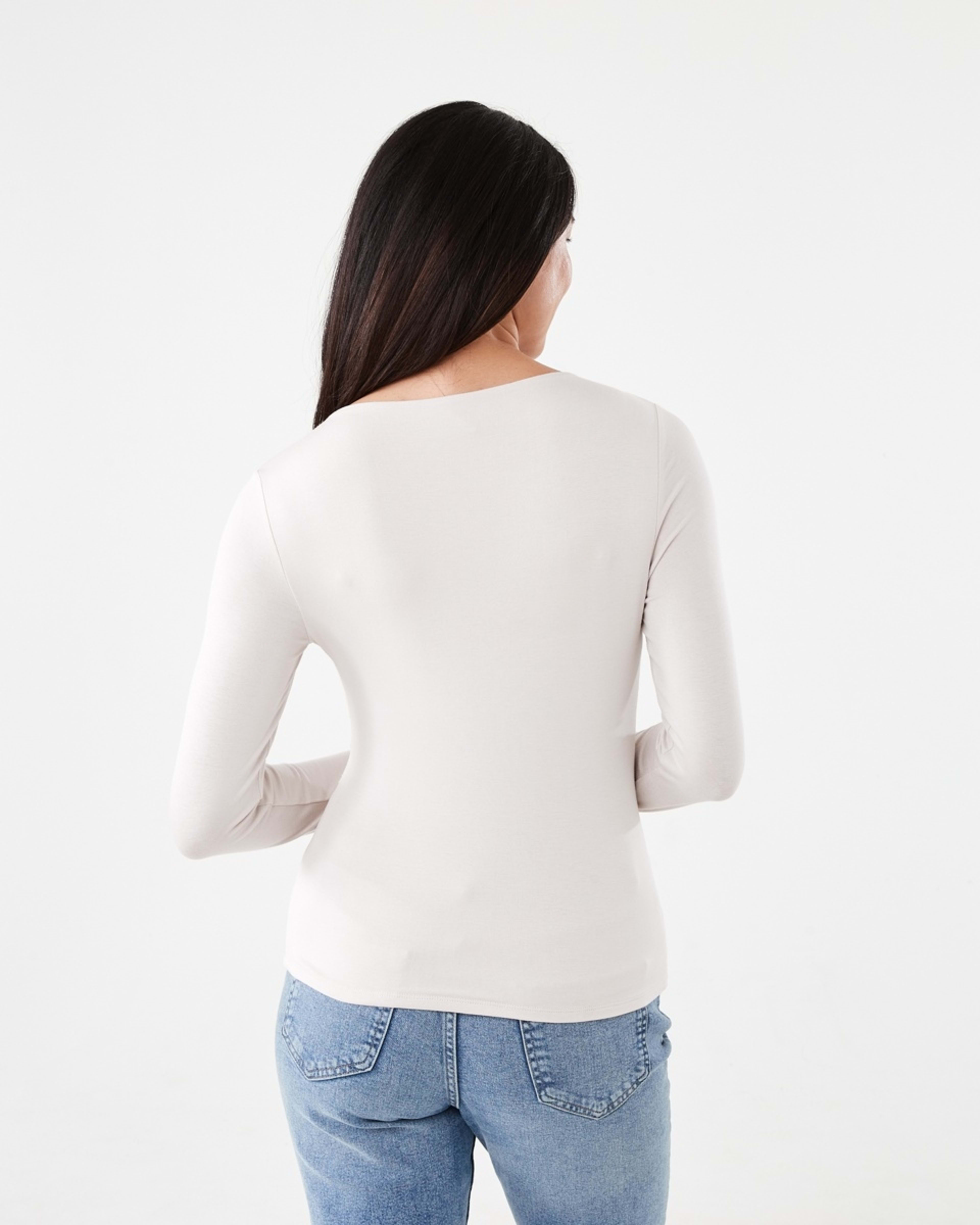 3 Long Sleeve Ruched Shoulder Top Nat Beige, 3 of 6