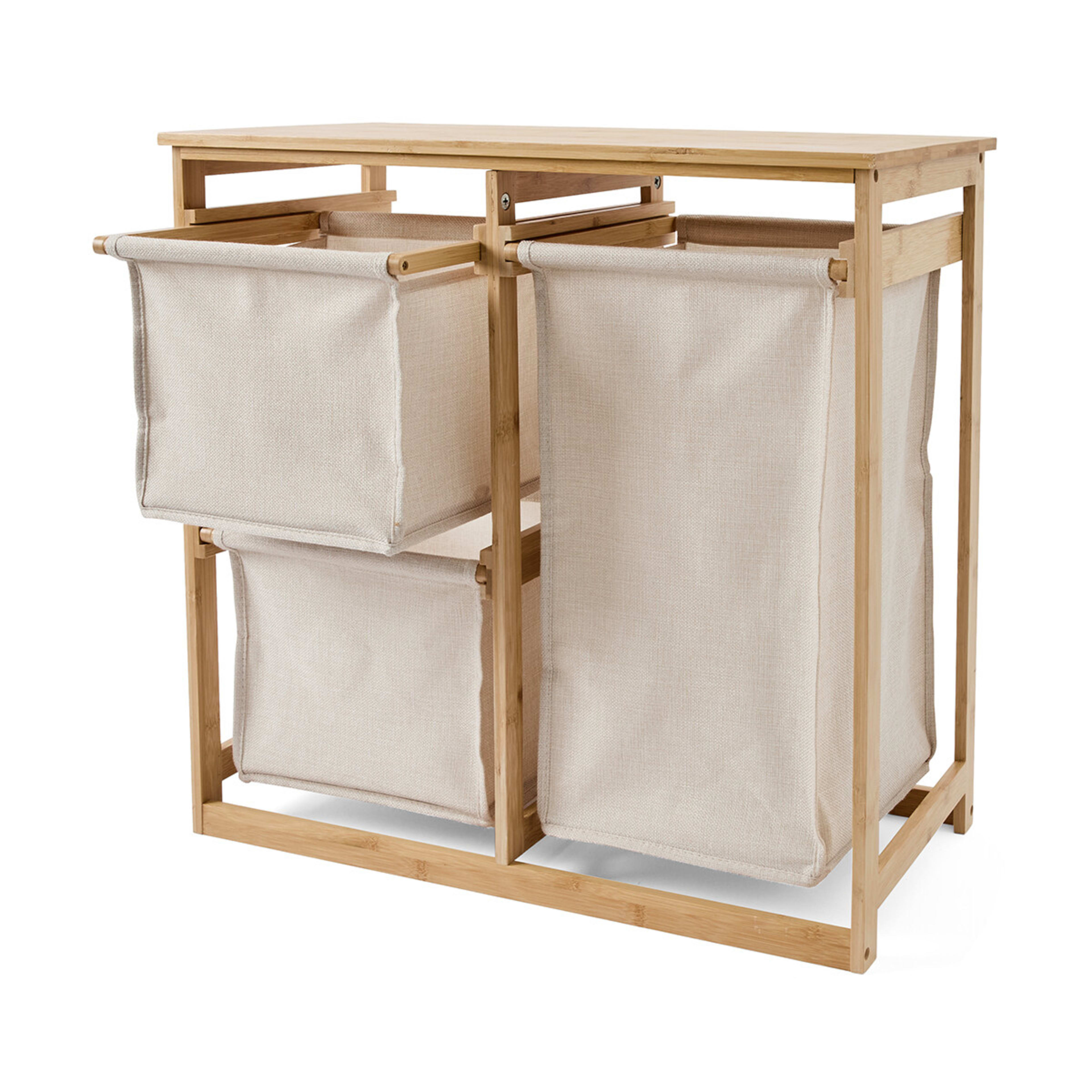 3 Bamboo and Linen Look Hamper with 3 Drawers, 3 of 8