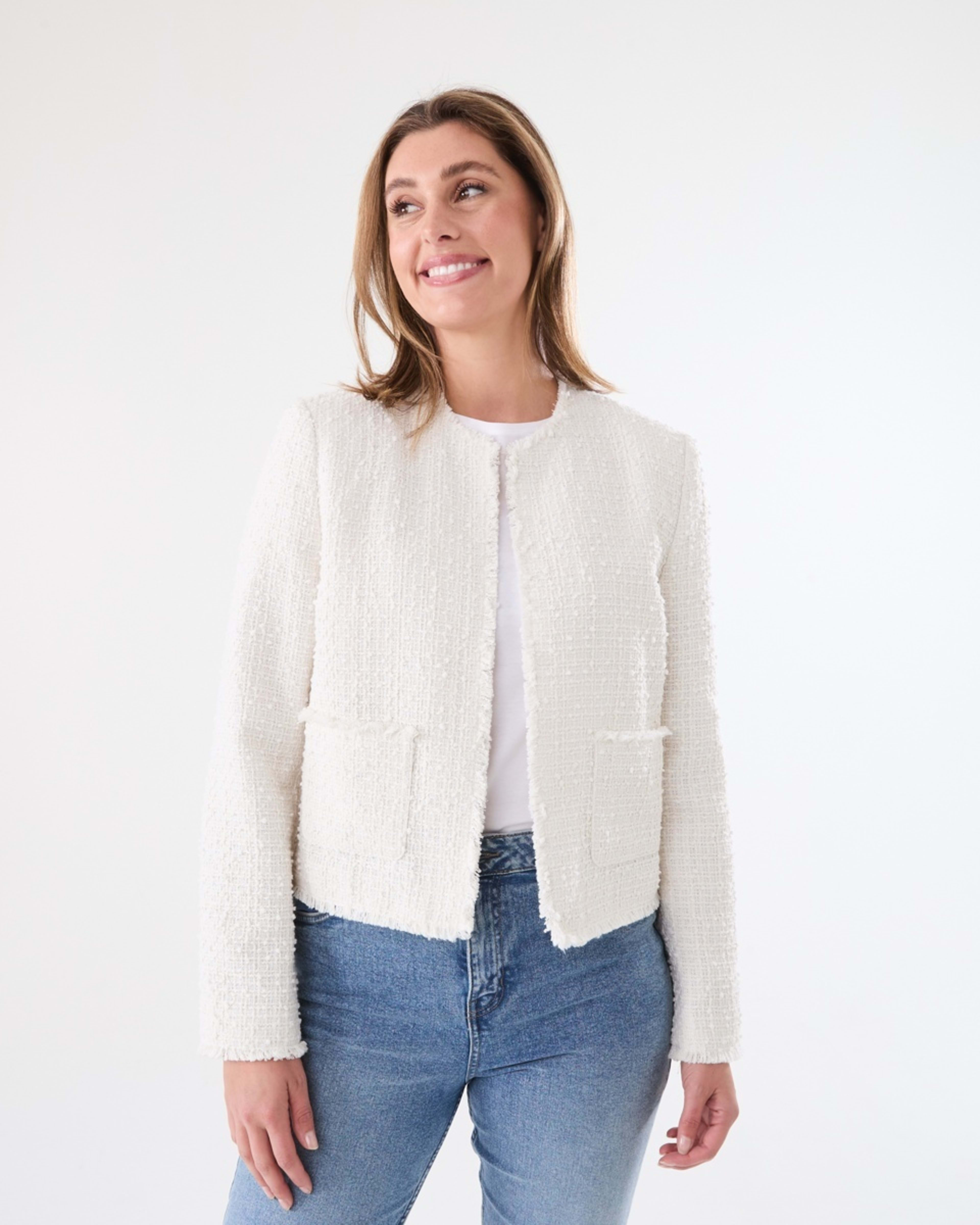 1 Fringed Boucle Jacket SNOW WHITE
