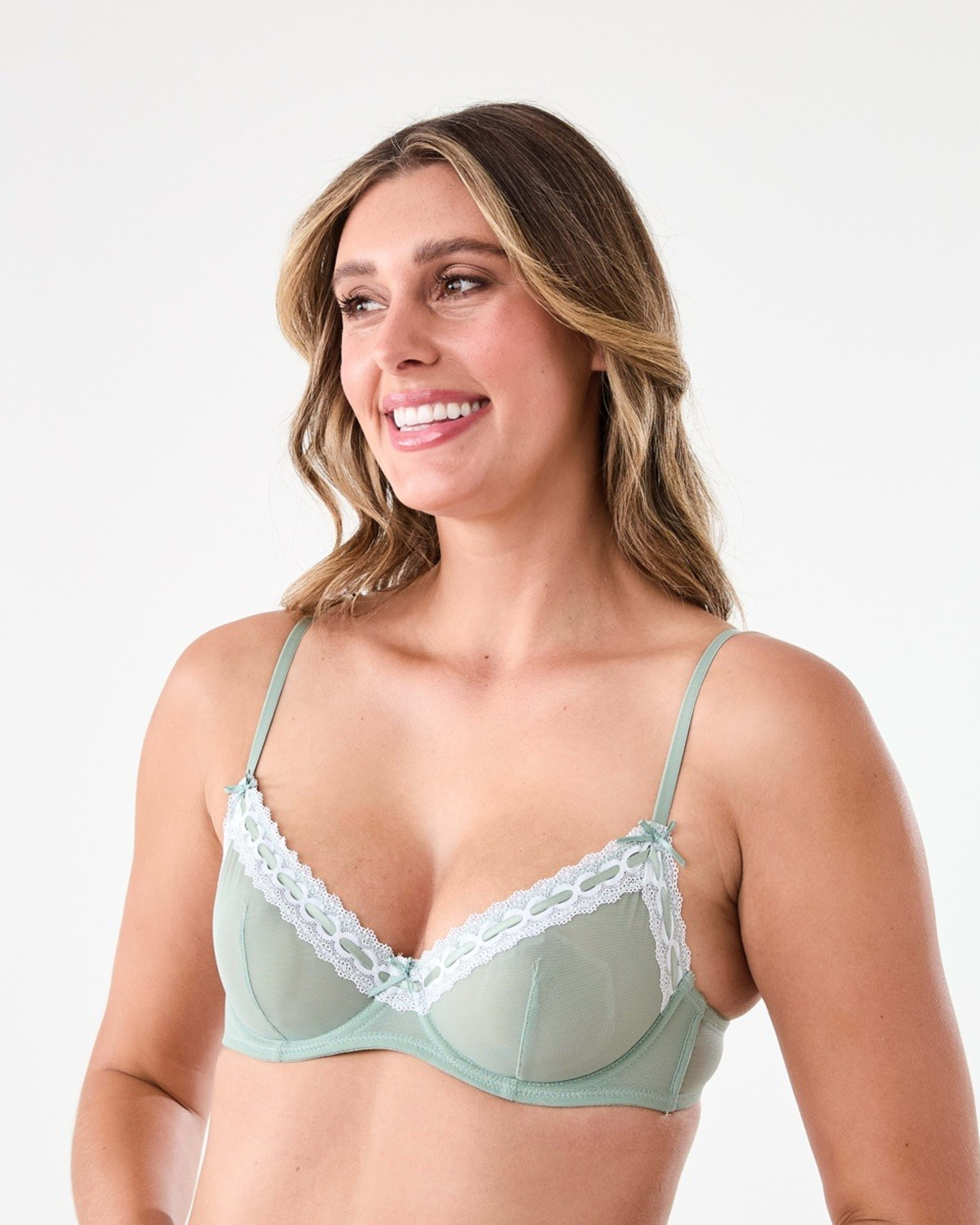 2 Co-ordinated Ribbon Trim Soft Cup Bra Ice Grn, 2 of 6
