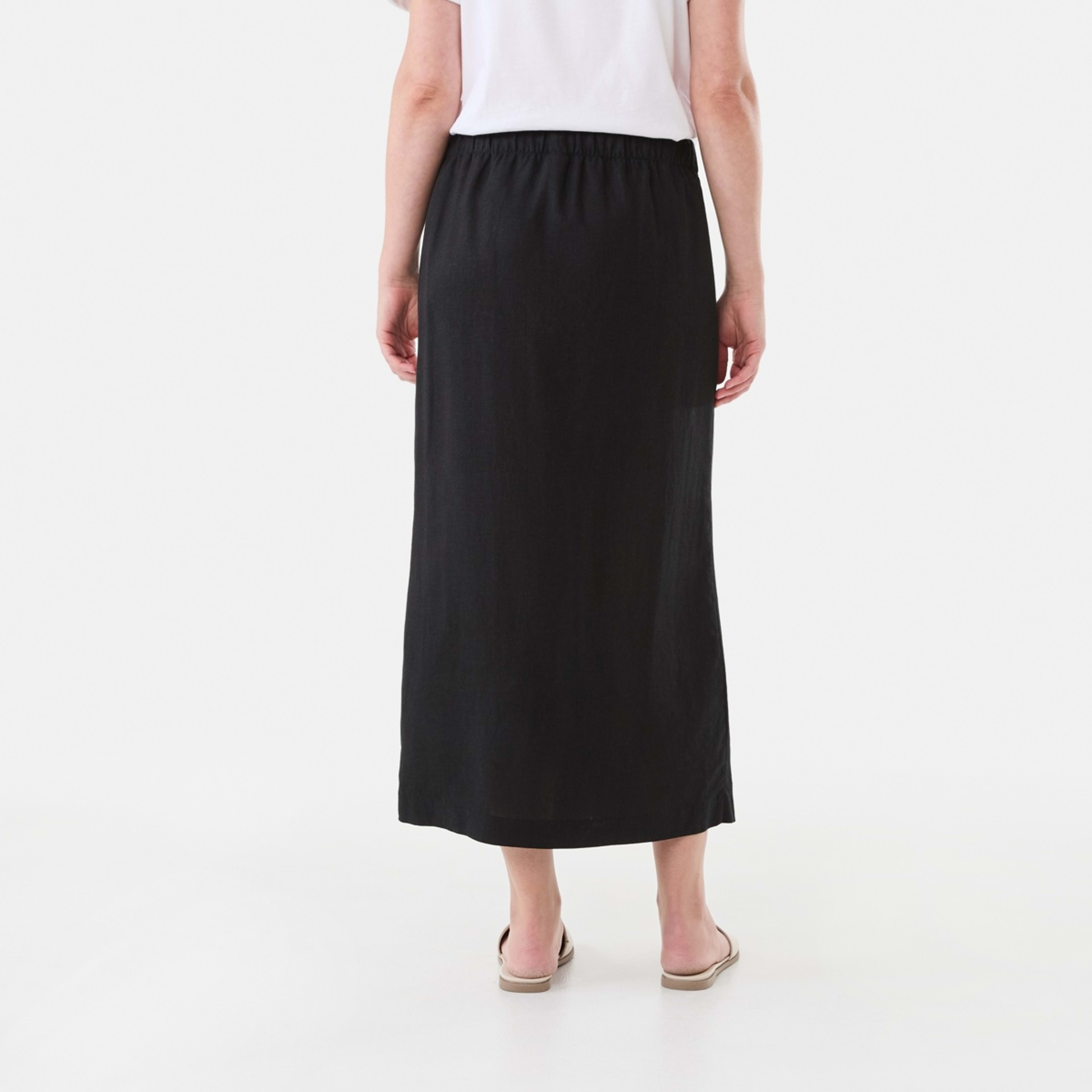 3 Button Through Midi Skirt Black, 3 of 4