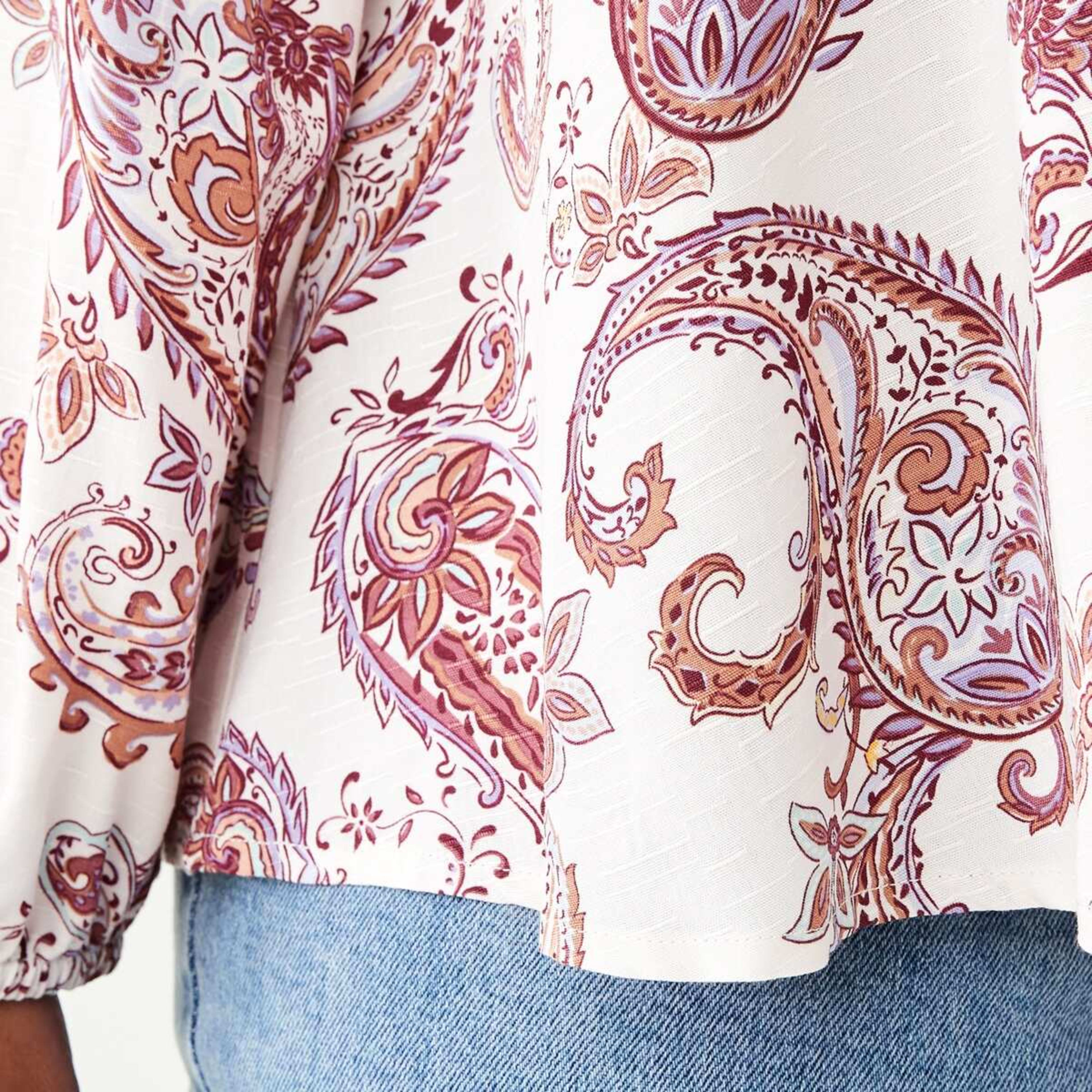 6 Curve Long Sleeve Gathered Blouse Paisley Vintage Burgundy, 6 of 6