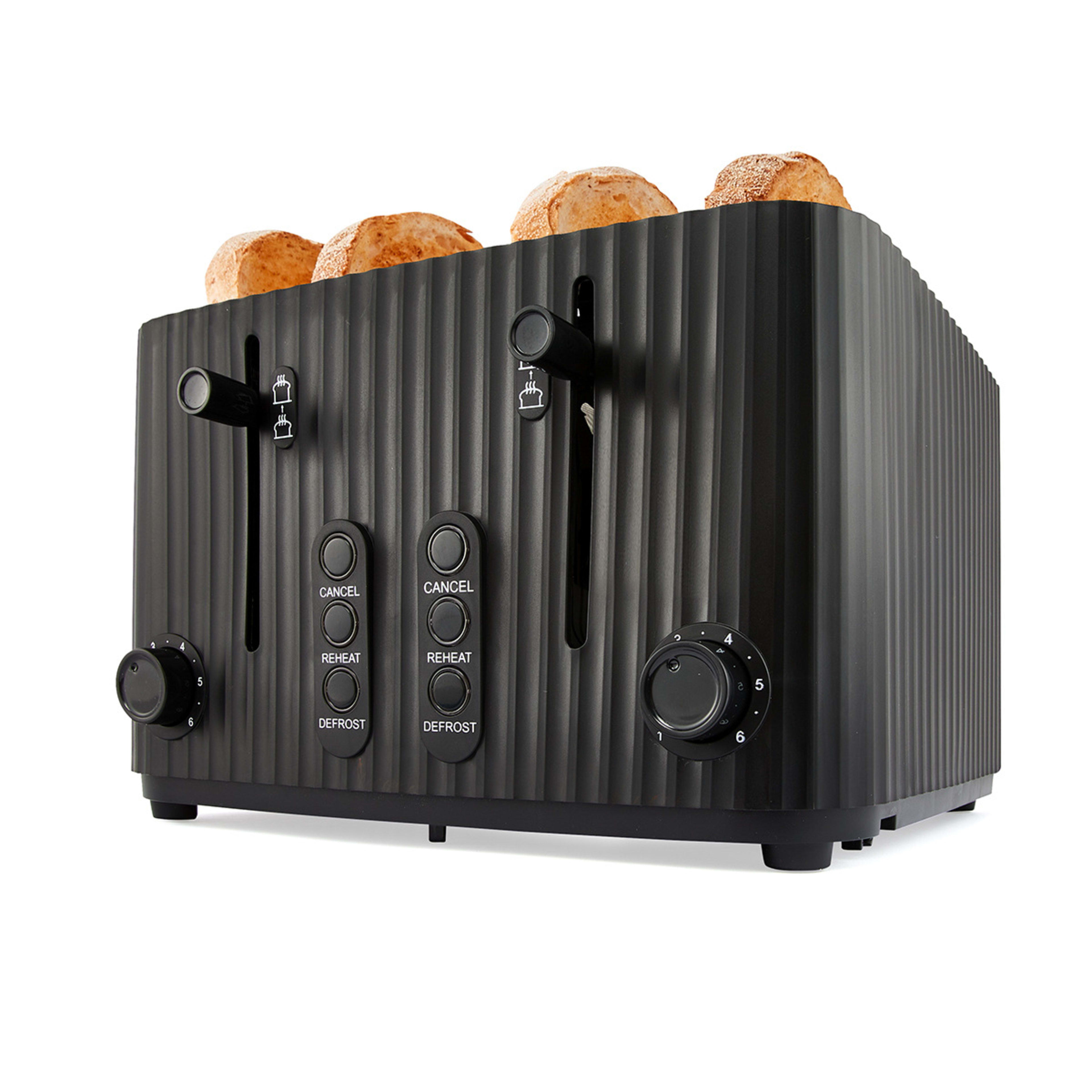 4 Slice Fluted Toaster Black Kmart