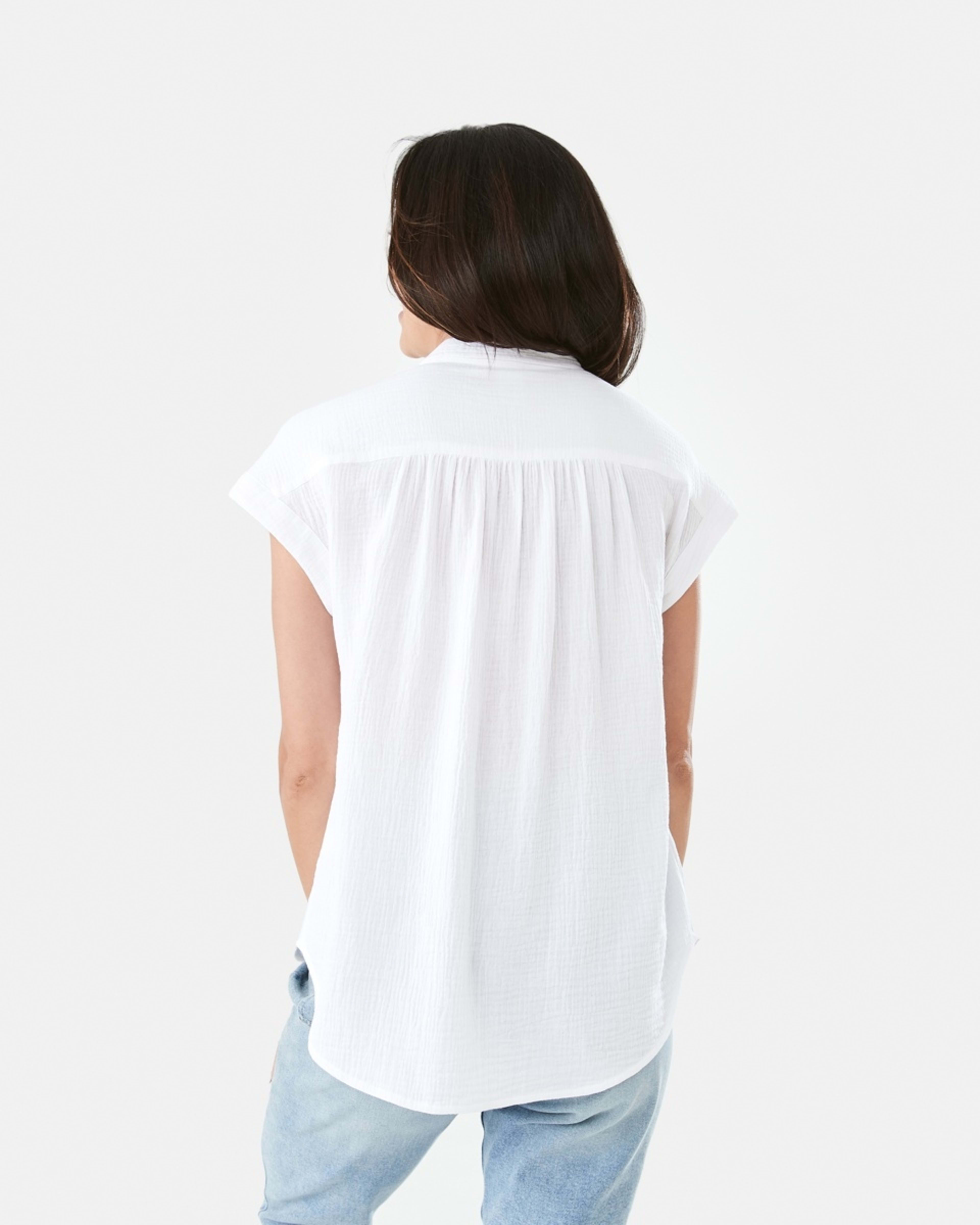 3 Short Sleeve Double Cloth Top White, 3 of 7