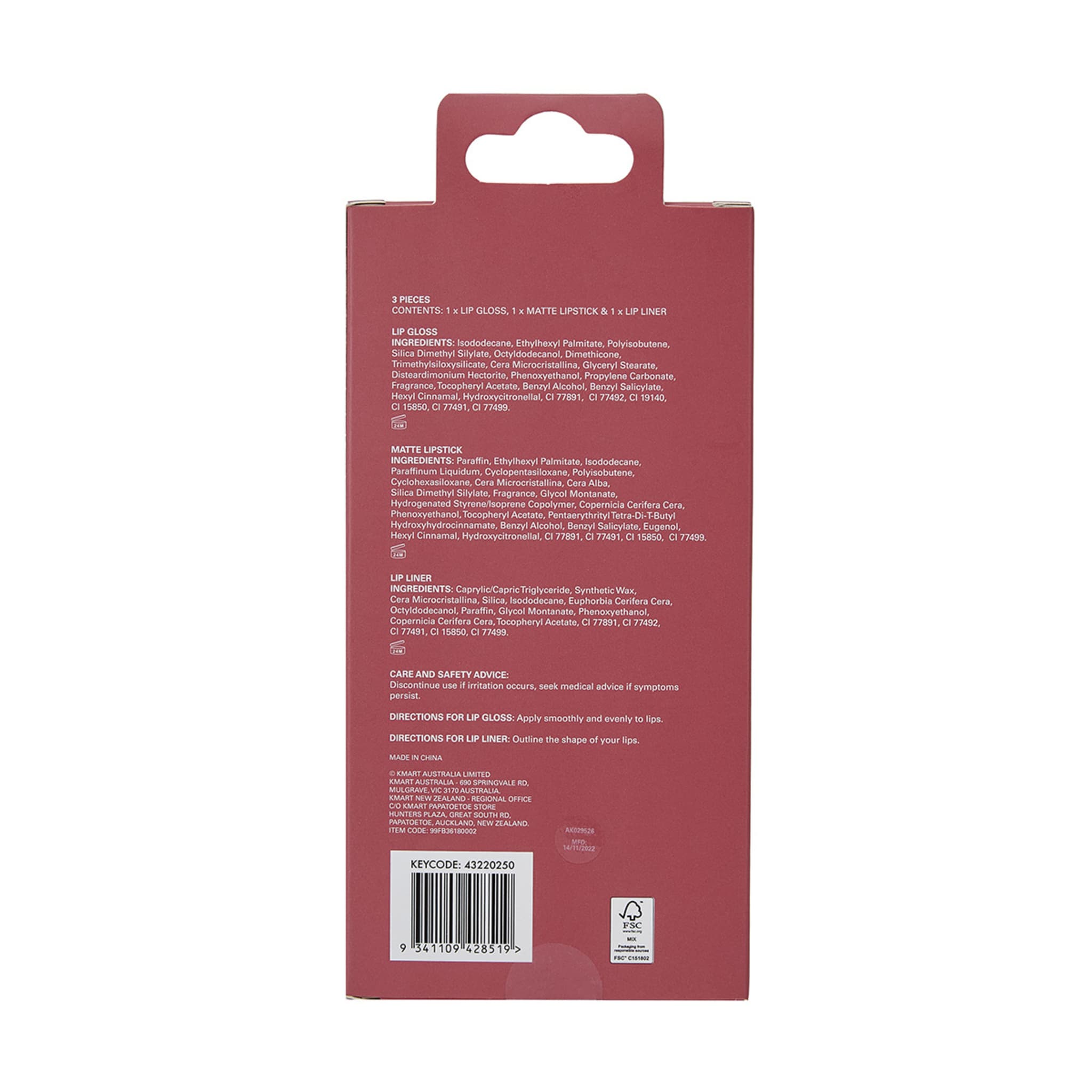 OXX Cosmetics 3 Piece Lip Kit Matte Envy Kmart