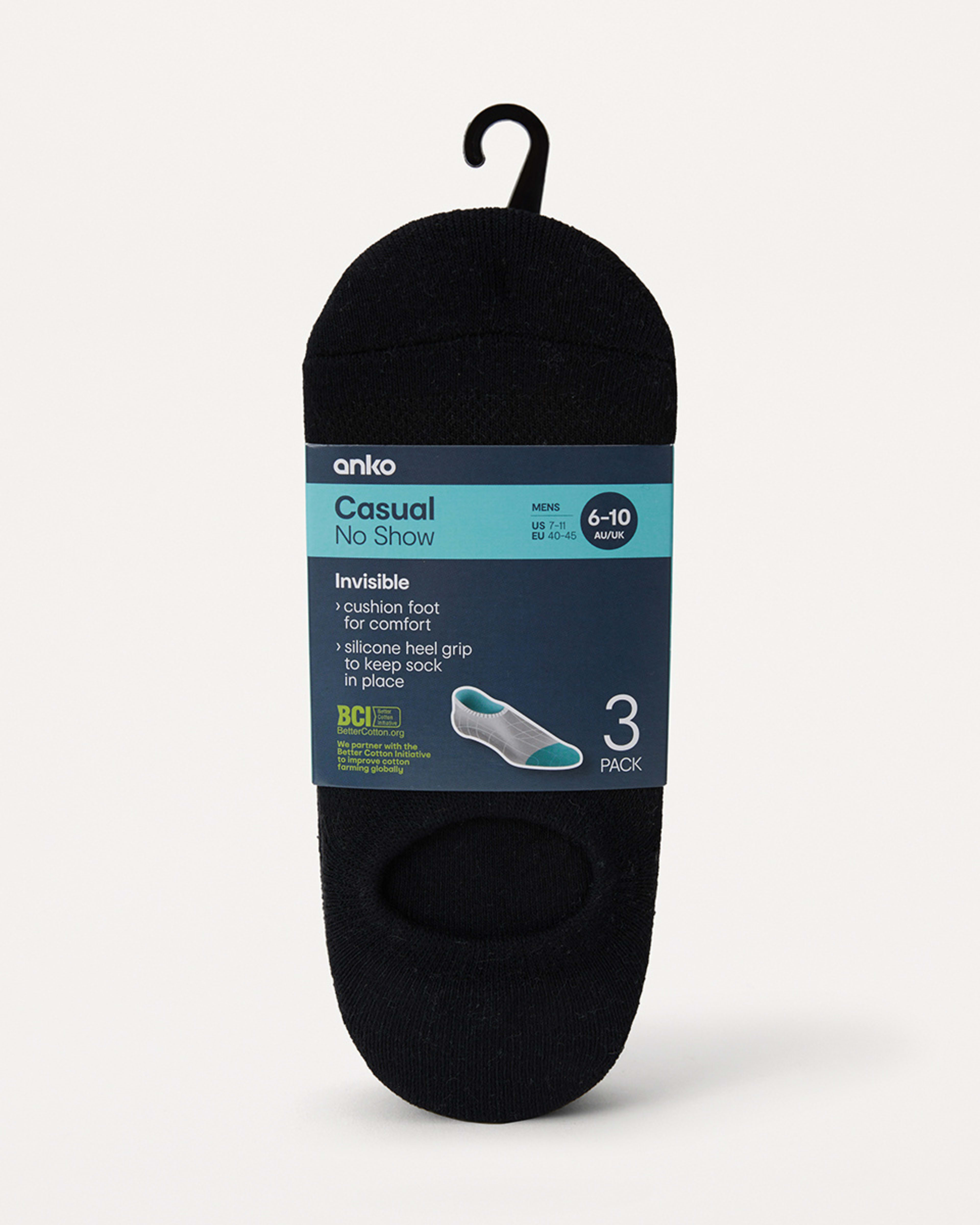 3 3 Pack Cushion Sneaker Socks BLACK, 3 of 3