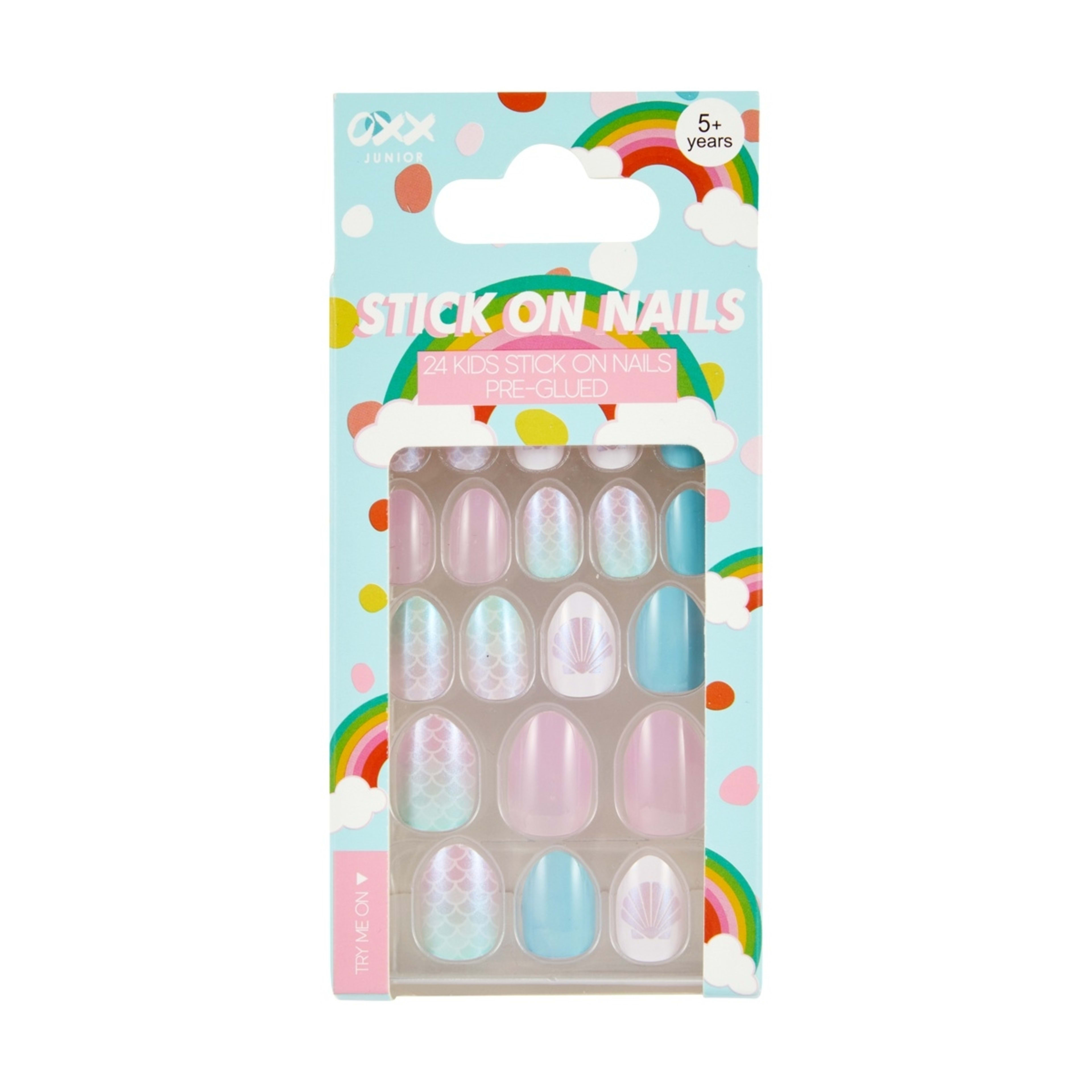 1 OXX Junior 24 Pack Kids Pre-Glued Stick-On Nails - Mermaid