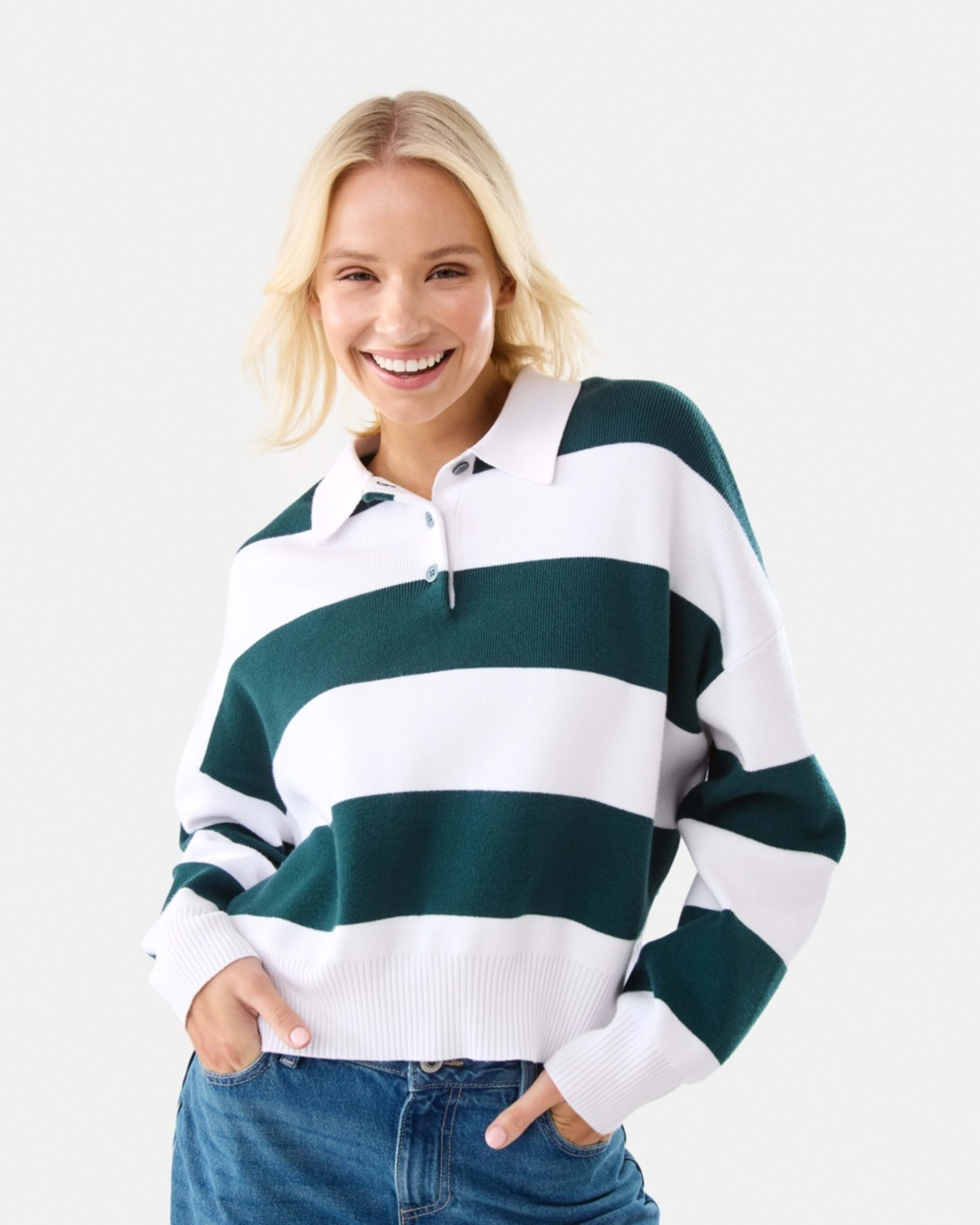 1 Polo Stripe Jumper Green Strp