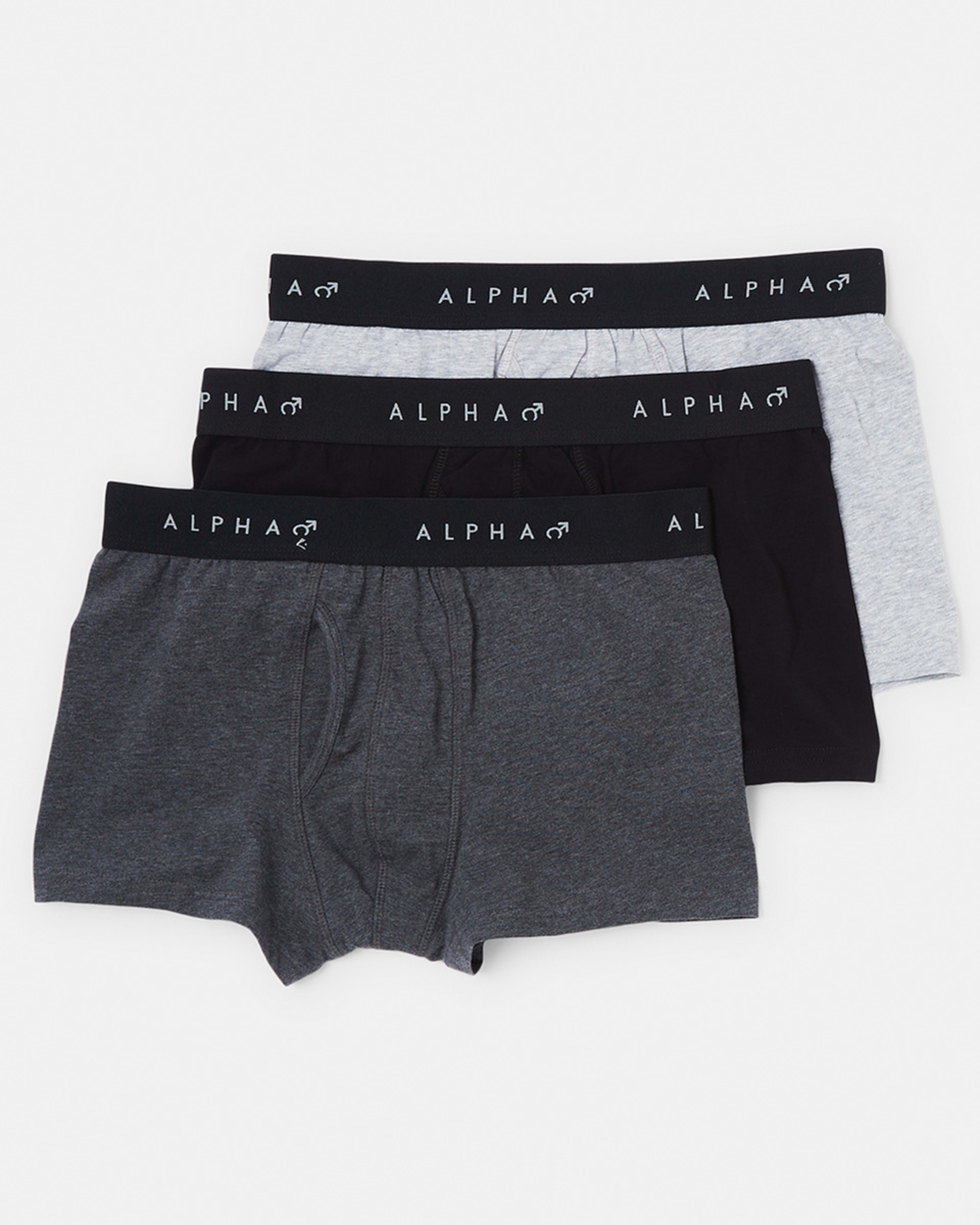 1 3 Pack Fly Front Plain Trunks GREY MARLE, 1 of 8