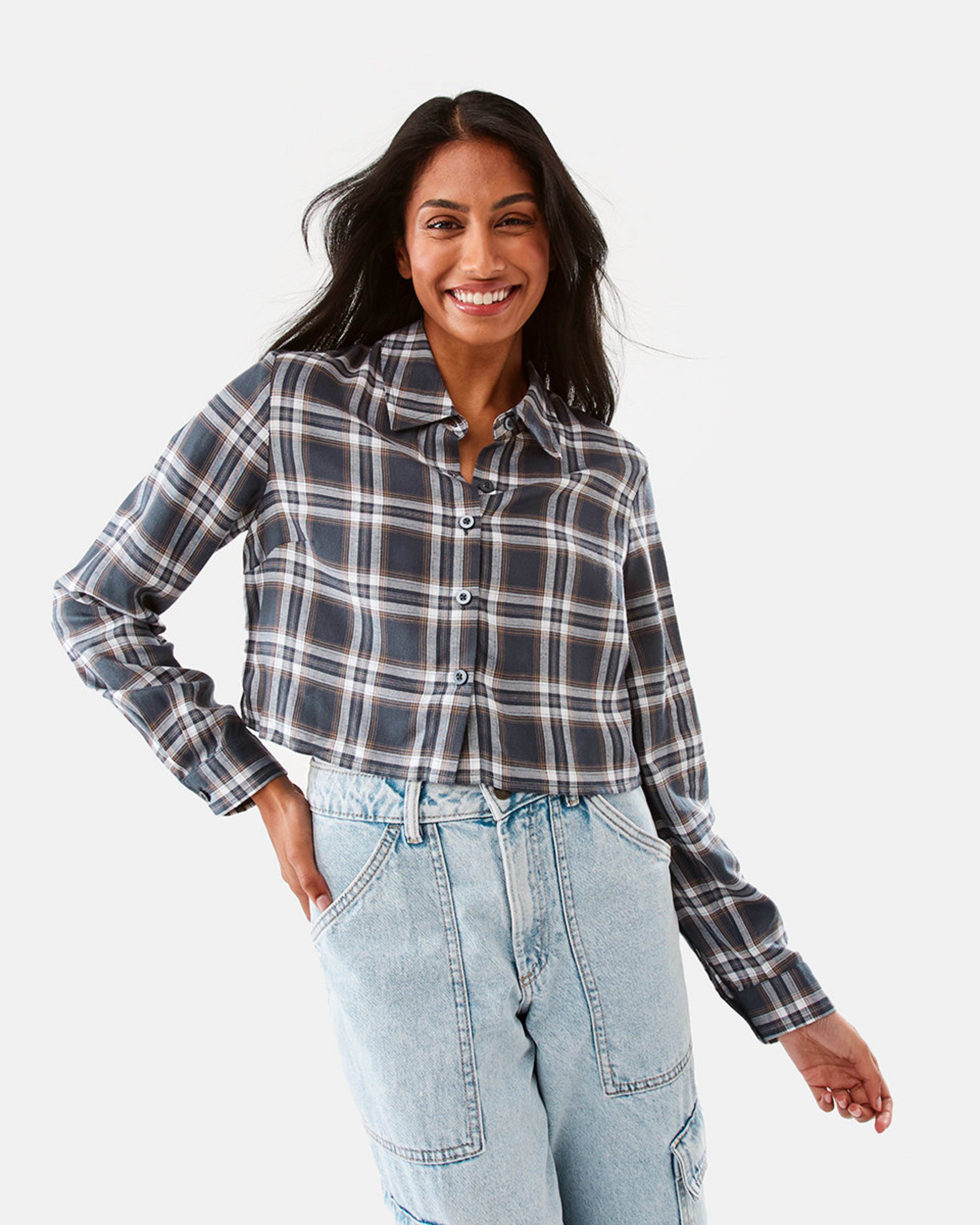 2 Long Sleeve Crop Check Shirt Check, 2 of 10