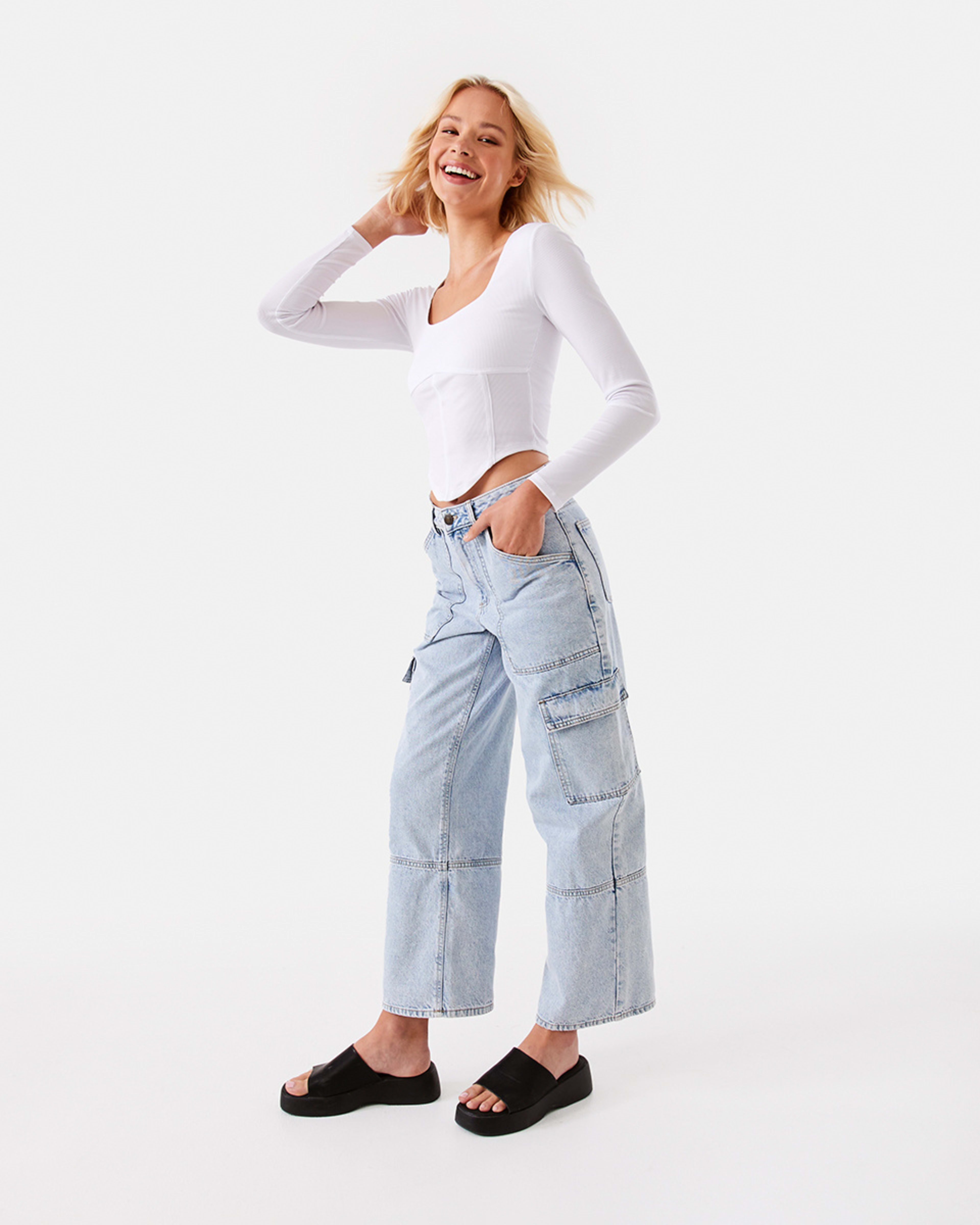 5 Long Sleeve Rib Corset Top White, 5 of 9