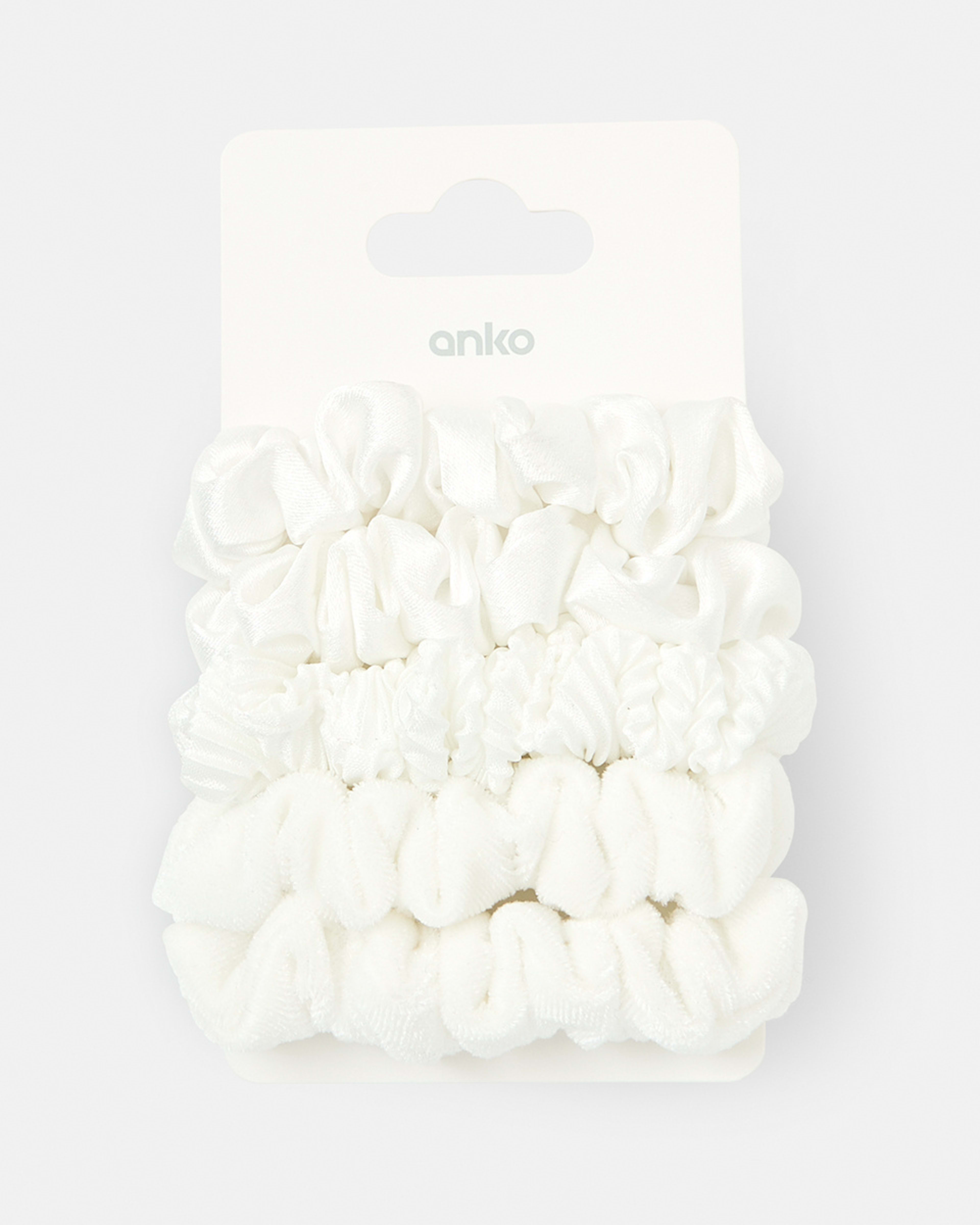 5 5 Pack Mini Textured Hair Scrunchies Acc White, 5 of 5