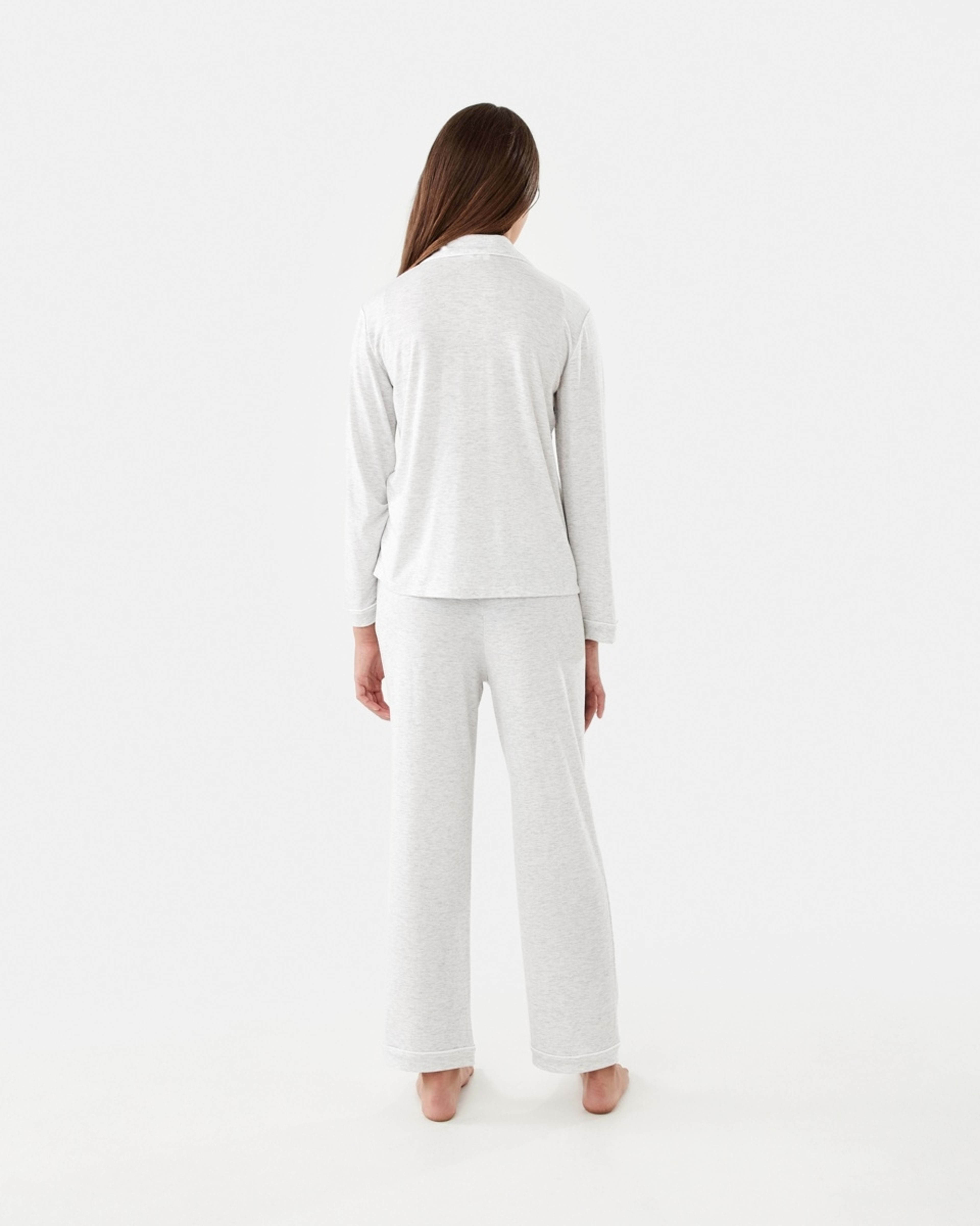 2 Long Sleeve Button Through Pyjama Set White Marle, 2 of 10