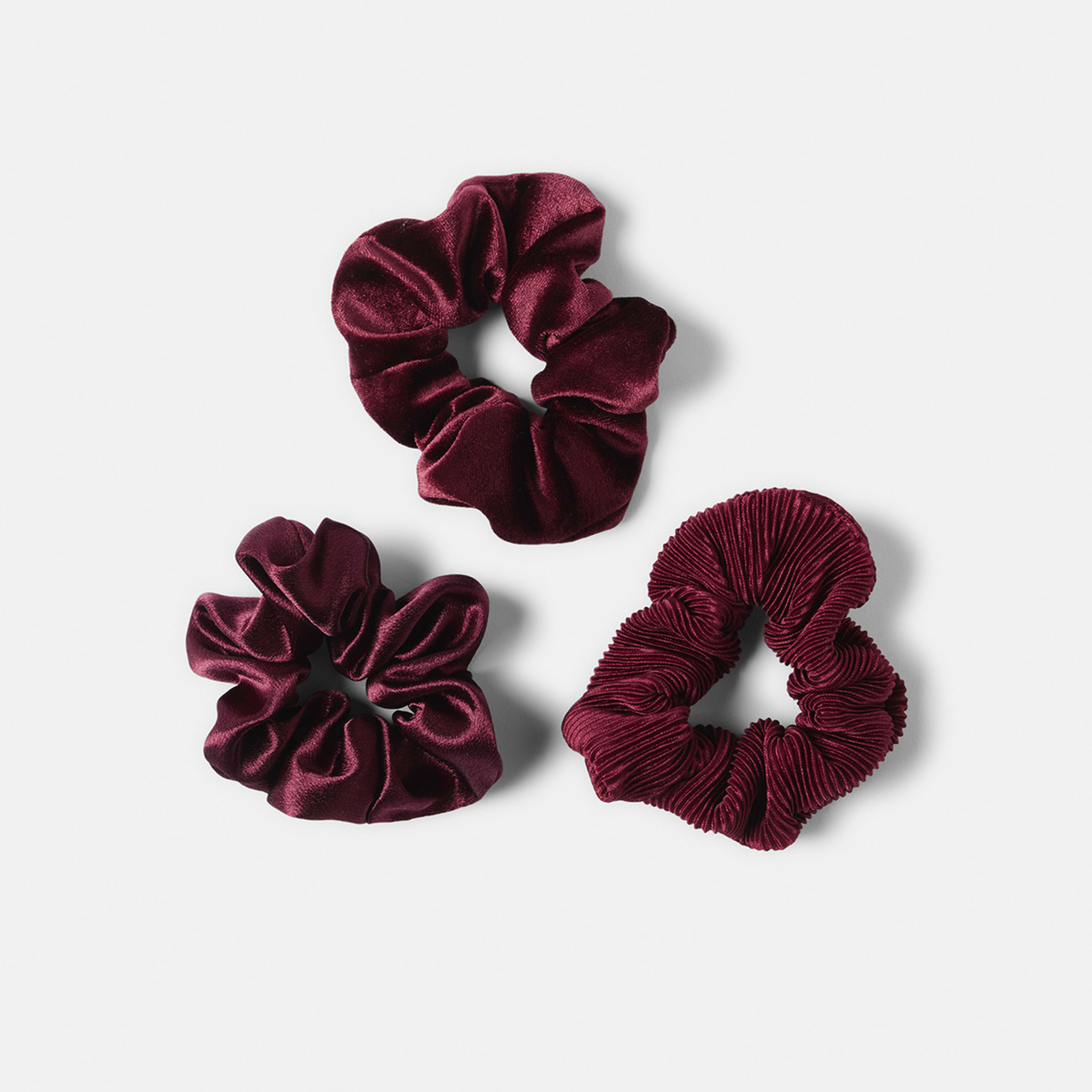 1 3 Pack Textured Hair Scrunchies - Maroon Maroon, 1 of 5