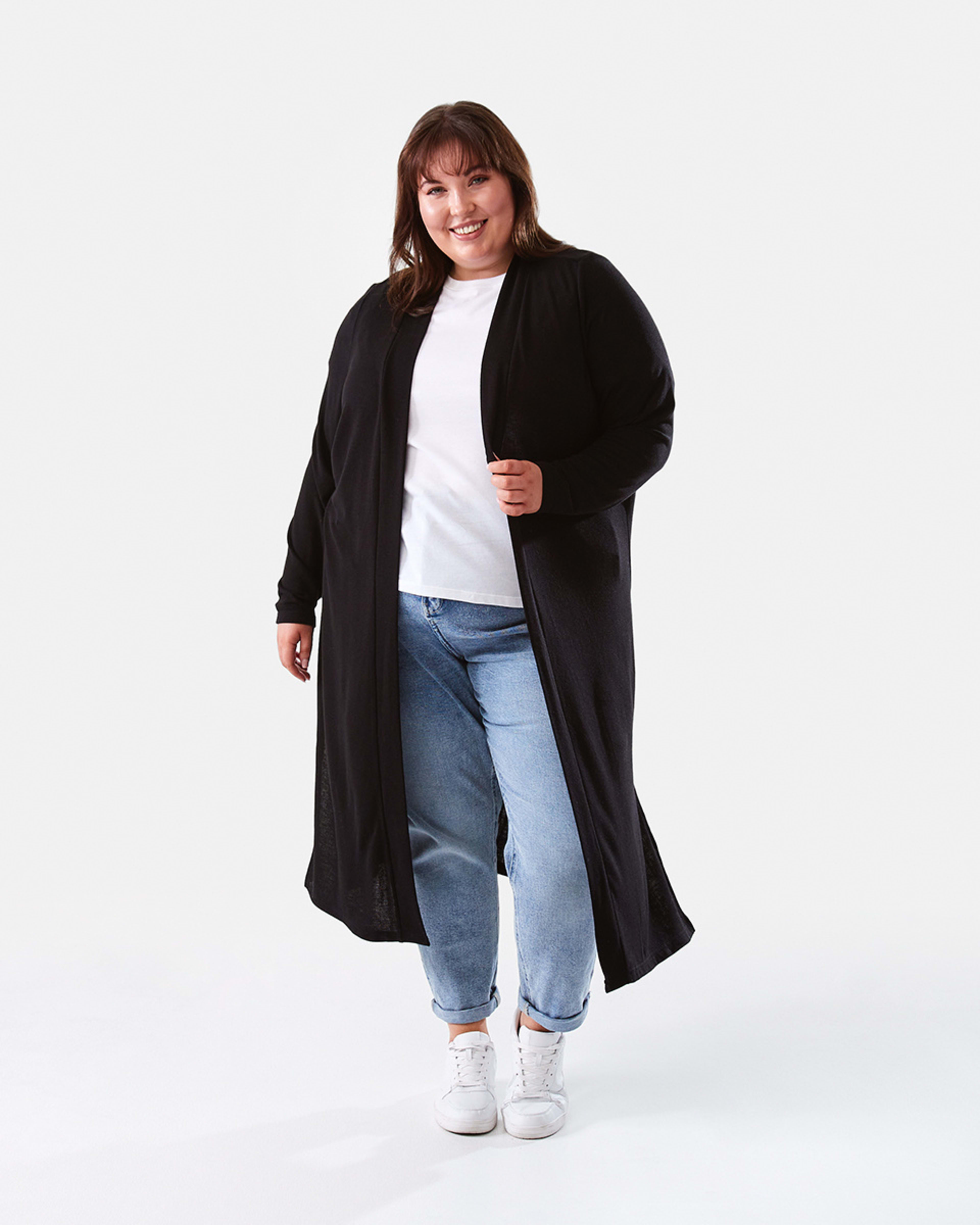 1 Curve Long Sleeve Longline Cardigan Black, 1 of 6
