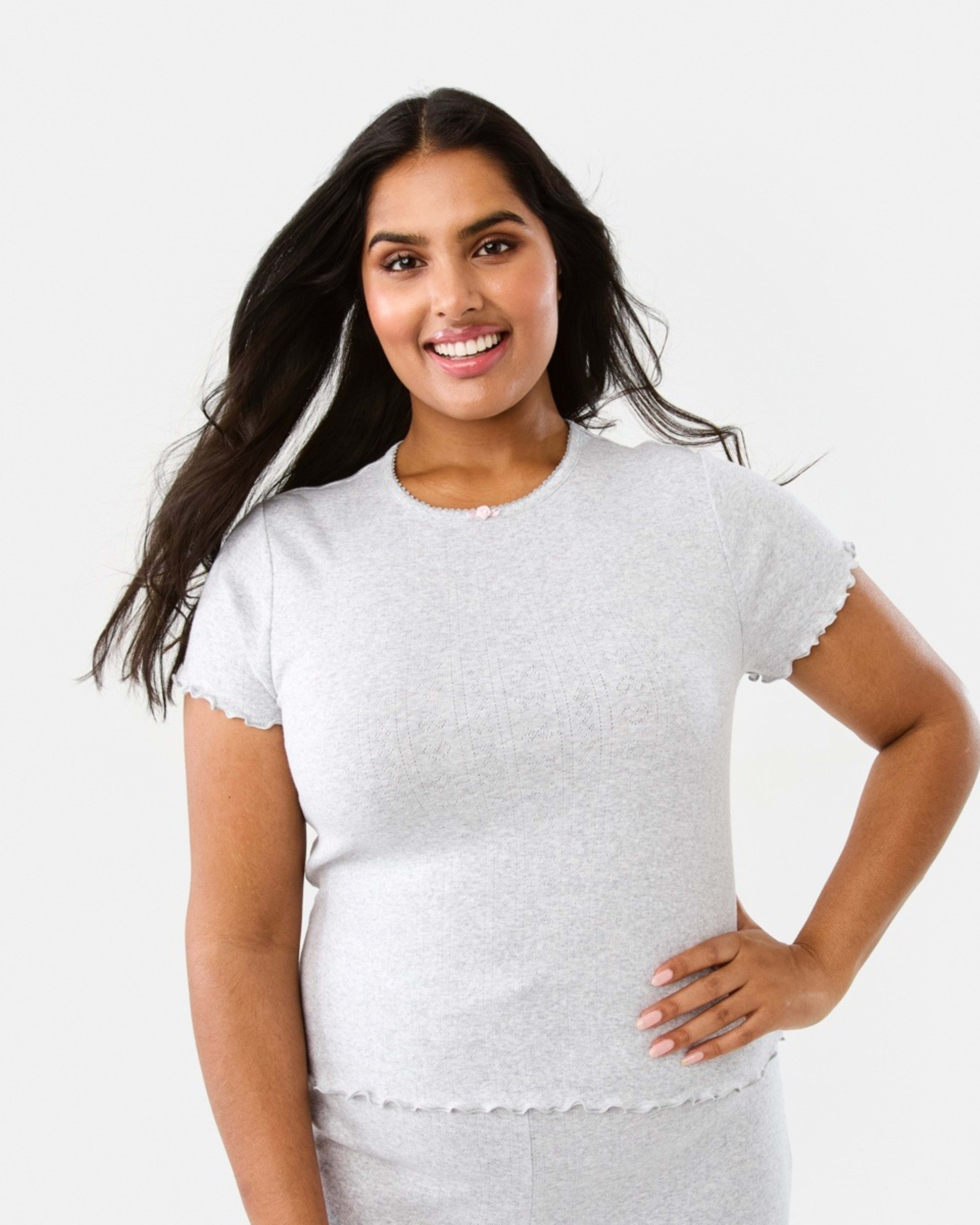 3 Pointelle Lettuce Hem T-shirt Slvr Marle, 3 of 9