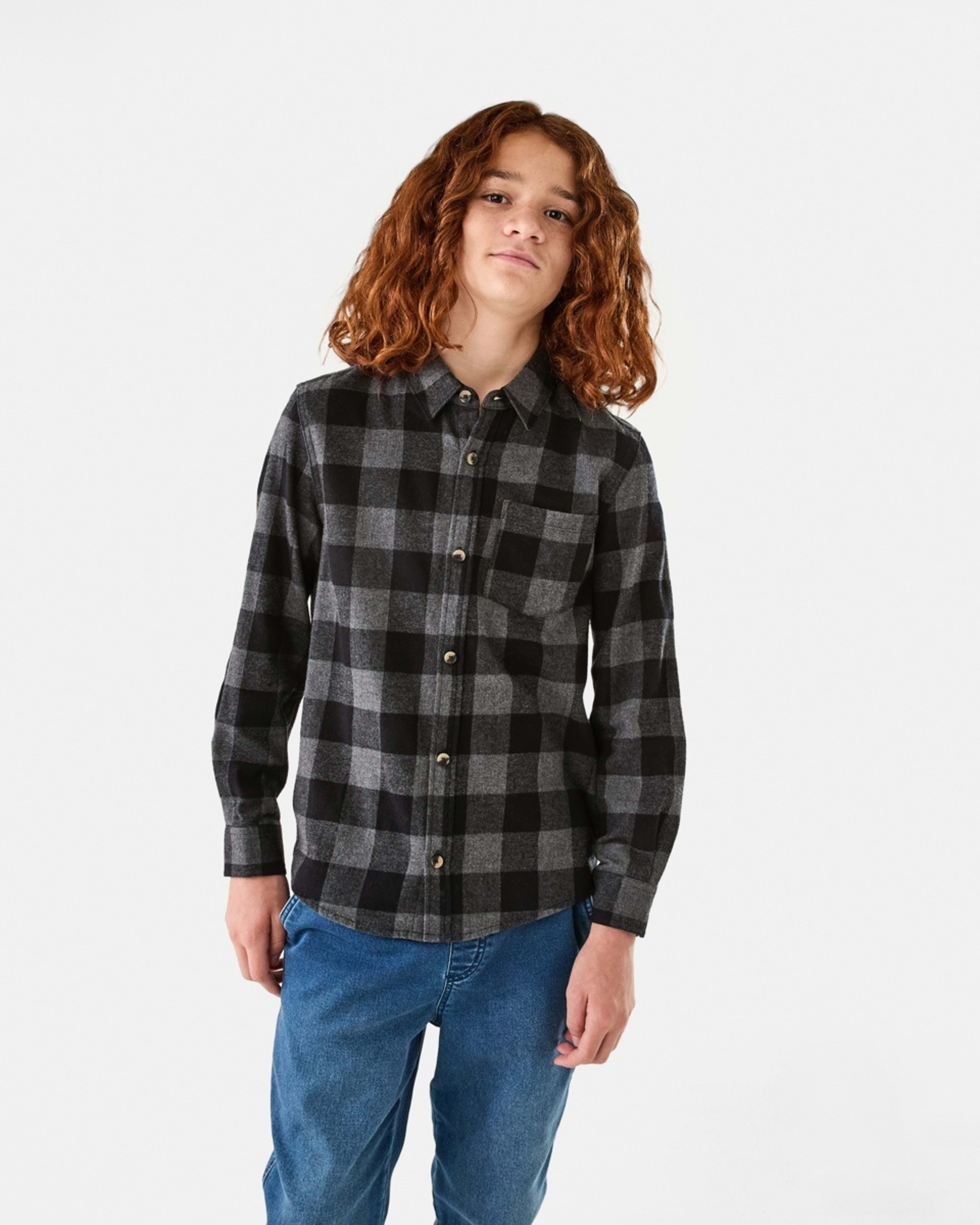 1 Long Sleeve Flannel Shirt Char Check, 1 of 9