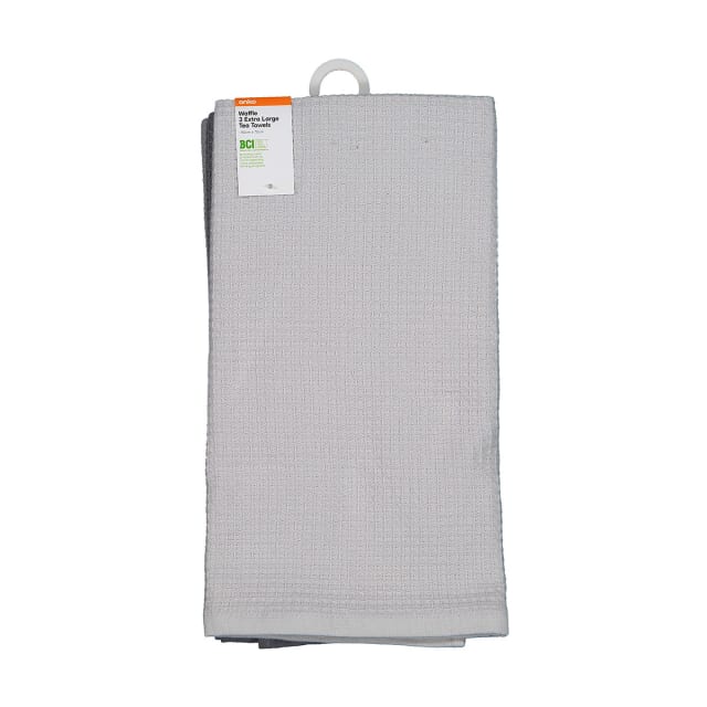 3 Pack Grey Waffle Extra Large Tea Towels Kmart
