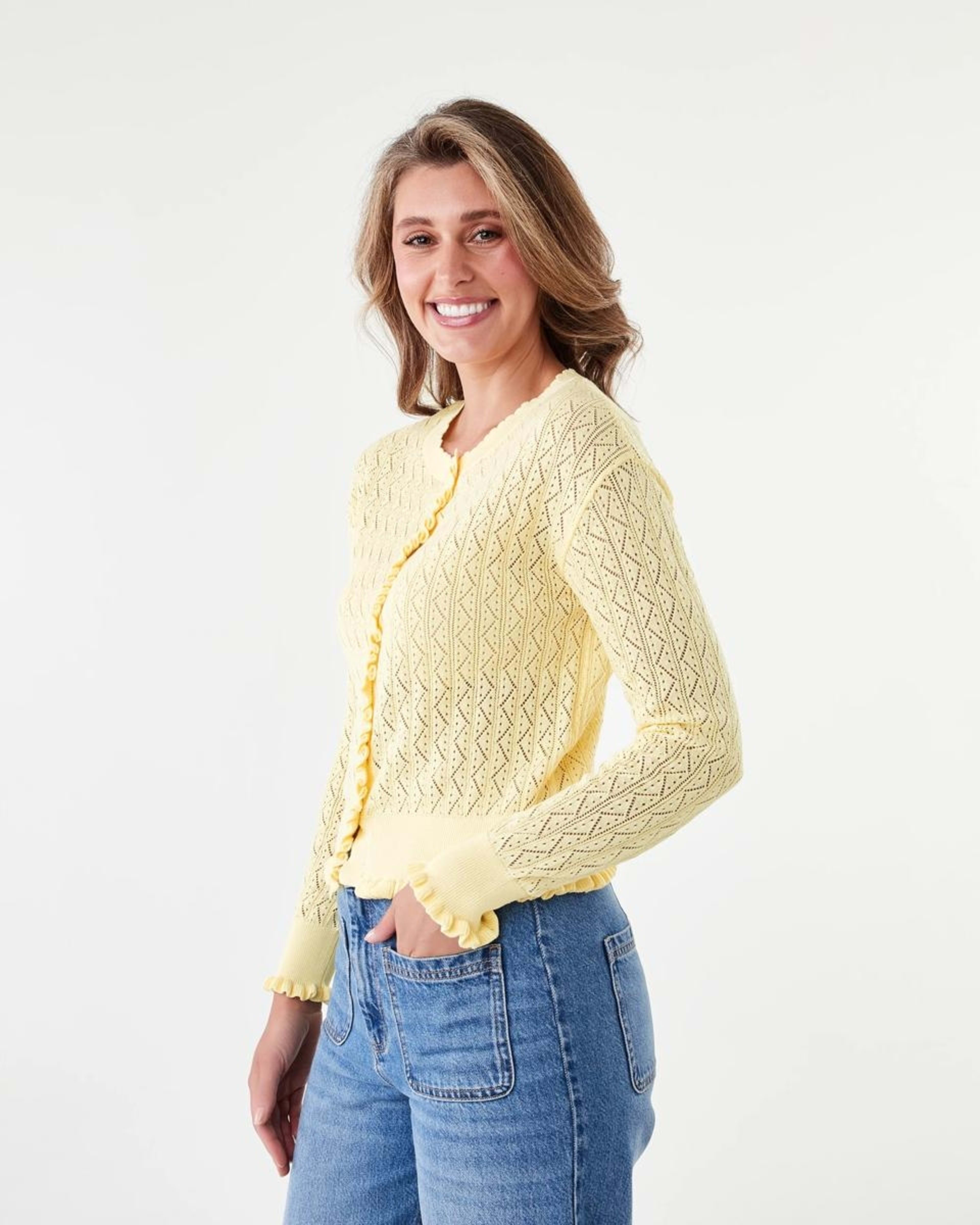 2 Pointelle Cardigan Fln Yellow, 2 of 8